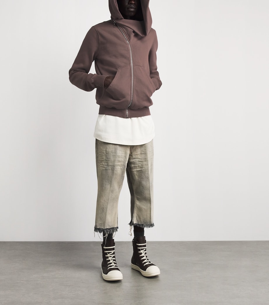 Rick Owens Mens Asymmetric Mountain Hoodie Grape Image 2