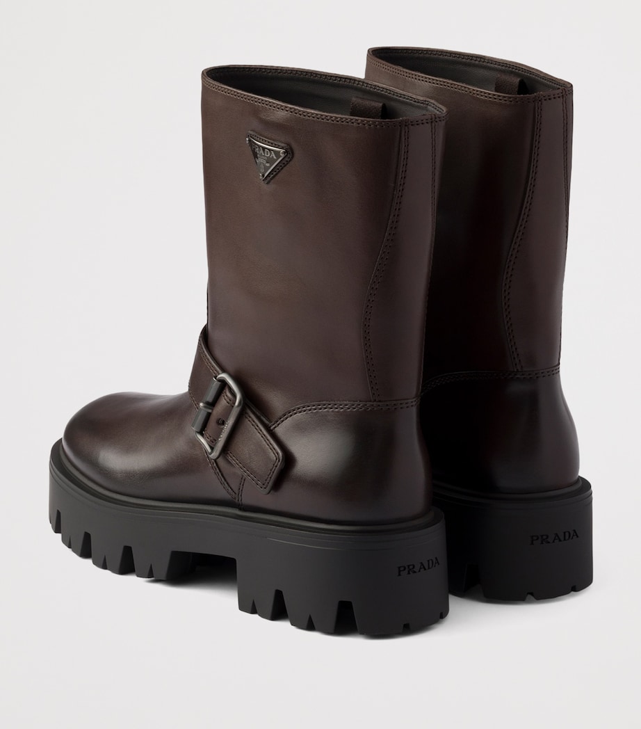 Prada Leather Biker Boots Brown Image 4