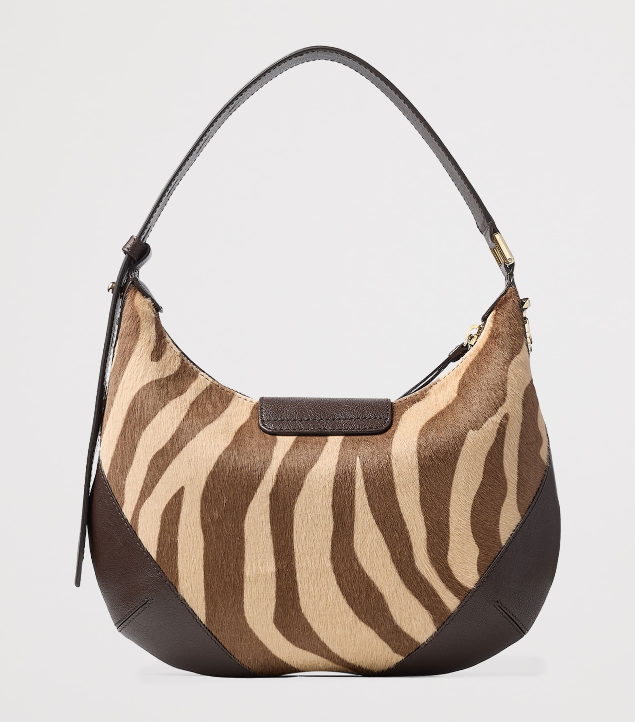 Small Bar Pony Hair-Leather Shoulder Bag NATURAL/CHOCOLATE/SH Image 3