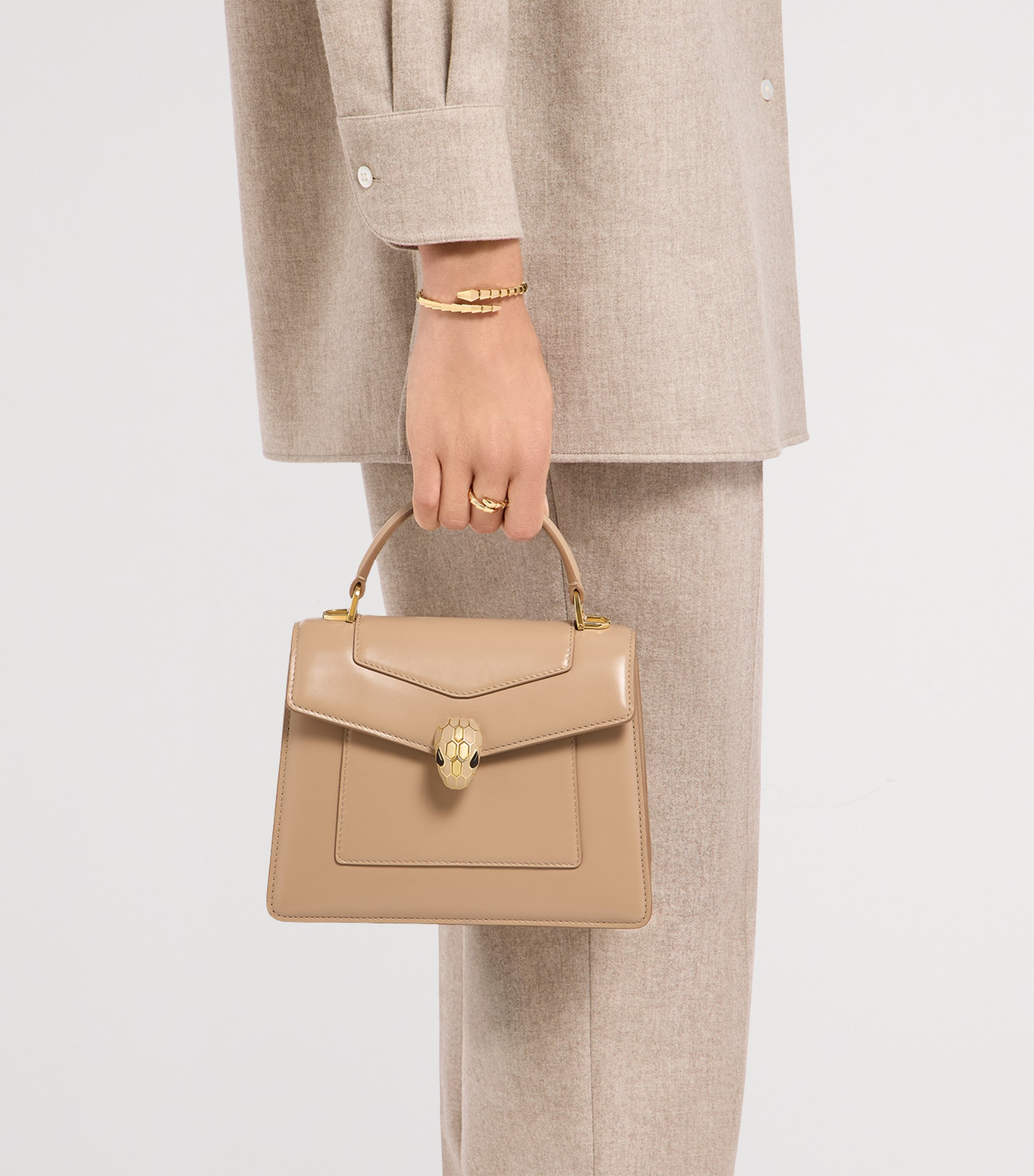 Leather Serpenti Forever Top-Handle Bag BEIGE Image 5