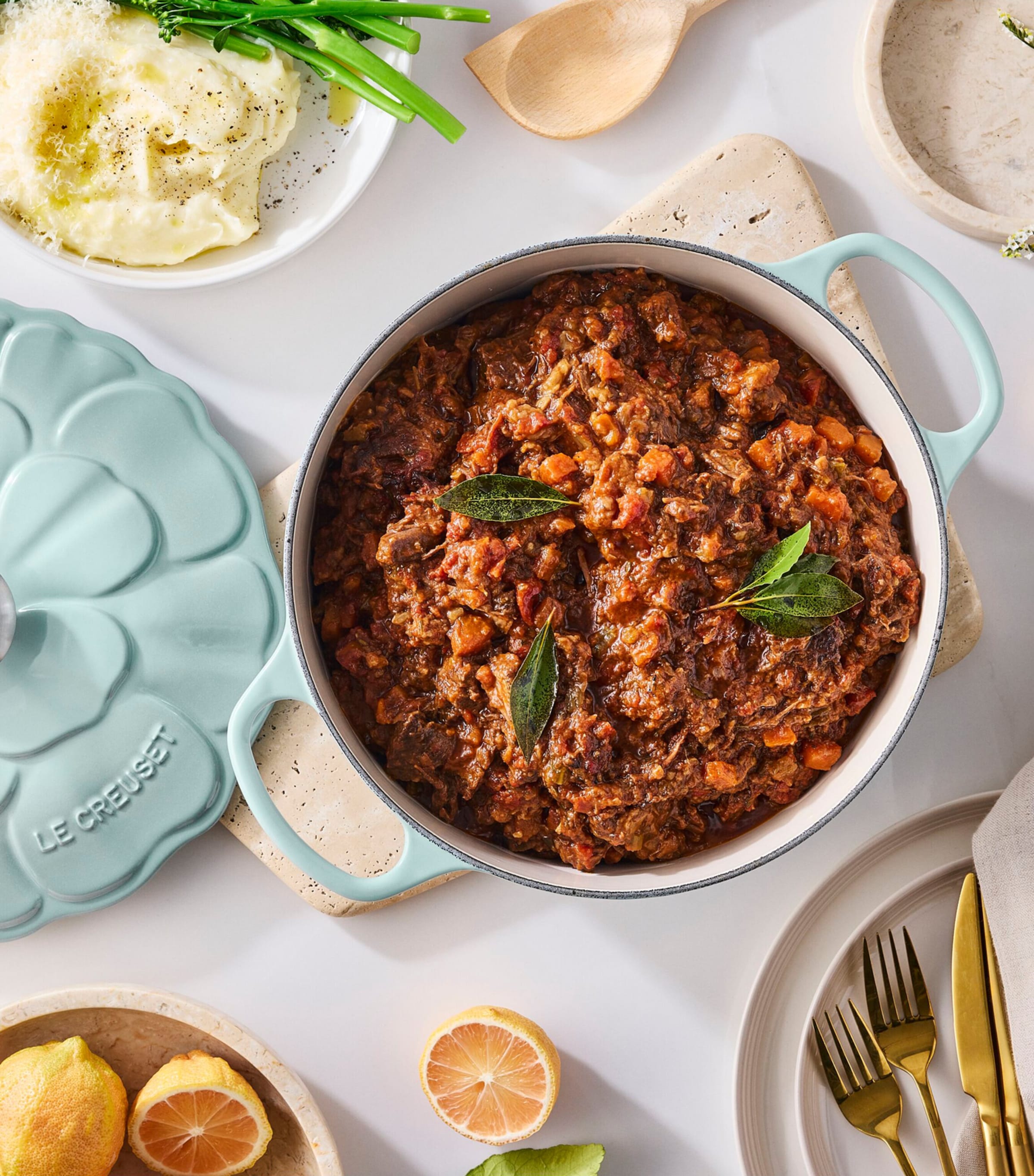 Le Creuset Cast Iron Round Petal Casserole Dish (26cm) Sea Salt Image 3
