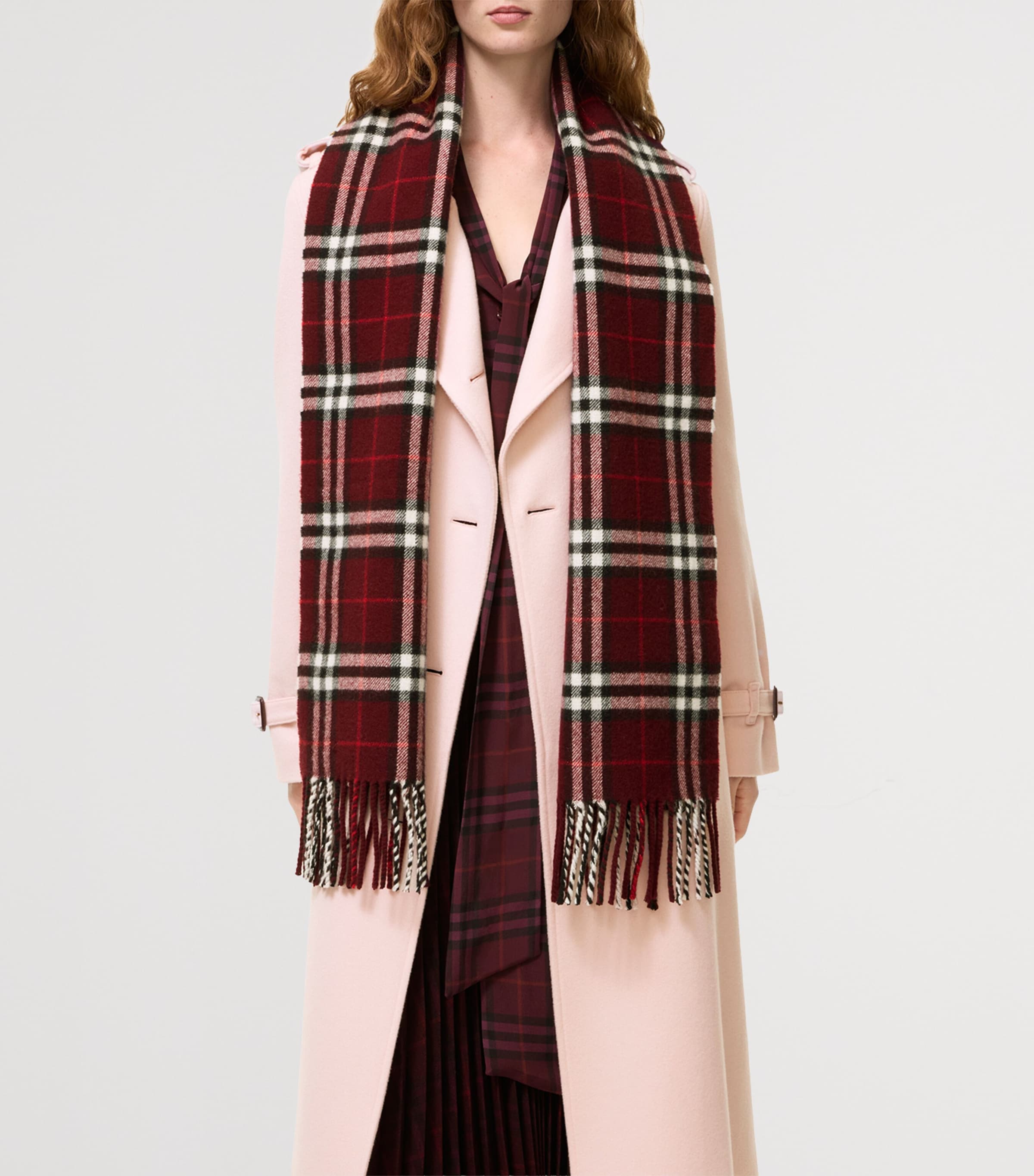 Burberry Cashmere-Blend Sparkle Check Scarf Oxblood Red Image 3