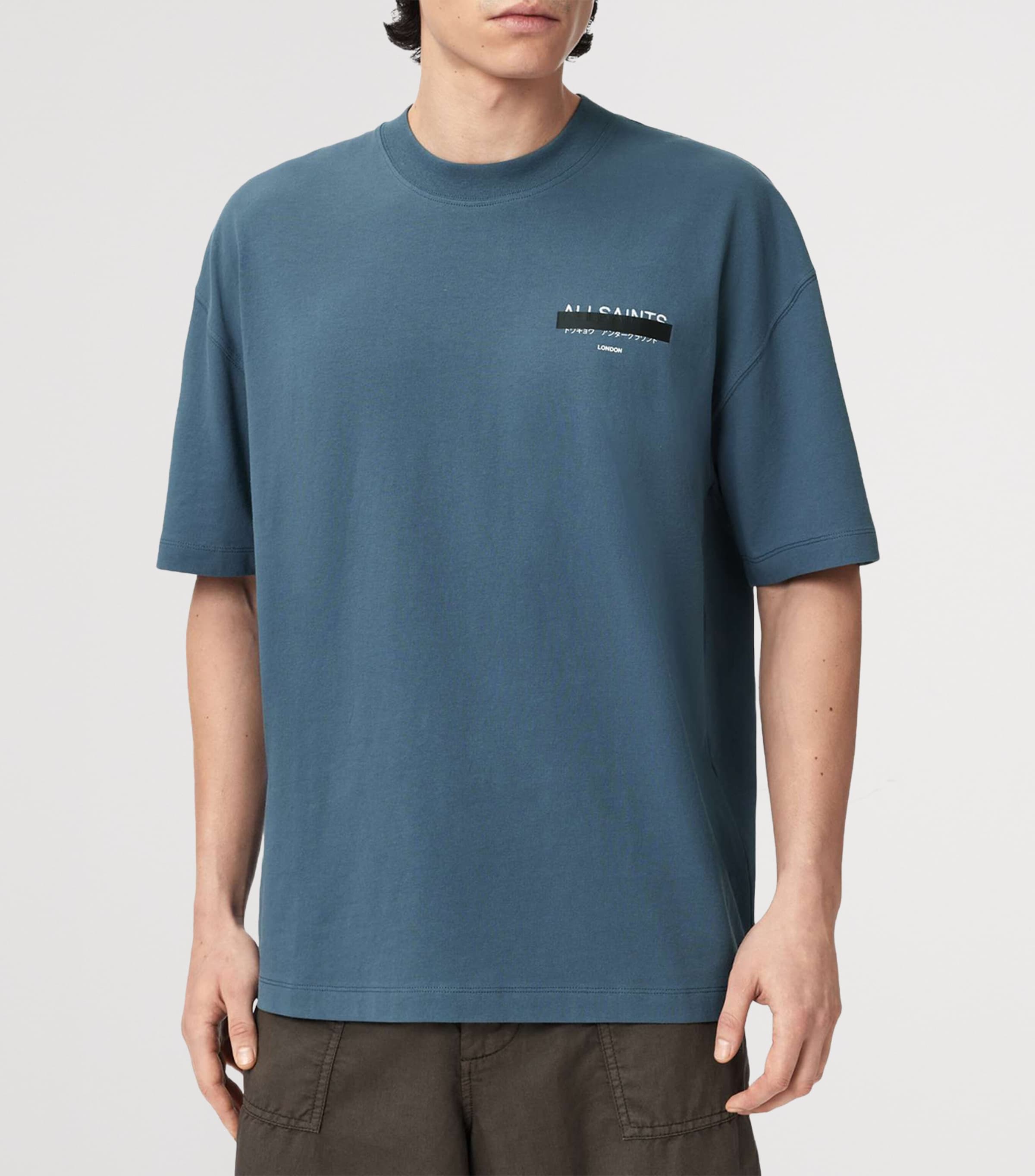 AllSaints Mens Organic Cotton Redact T-Shirt Waved Blue Image 3