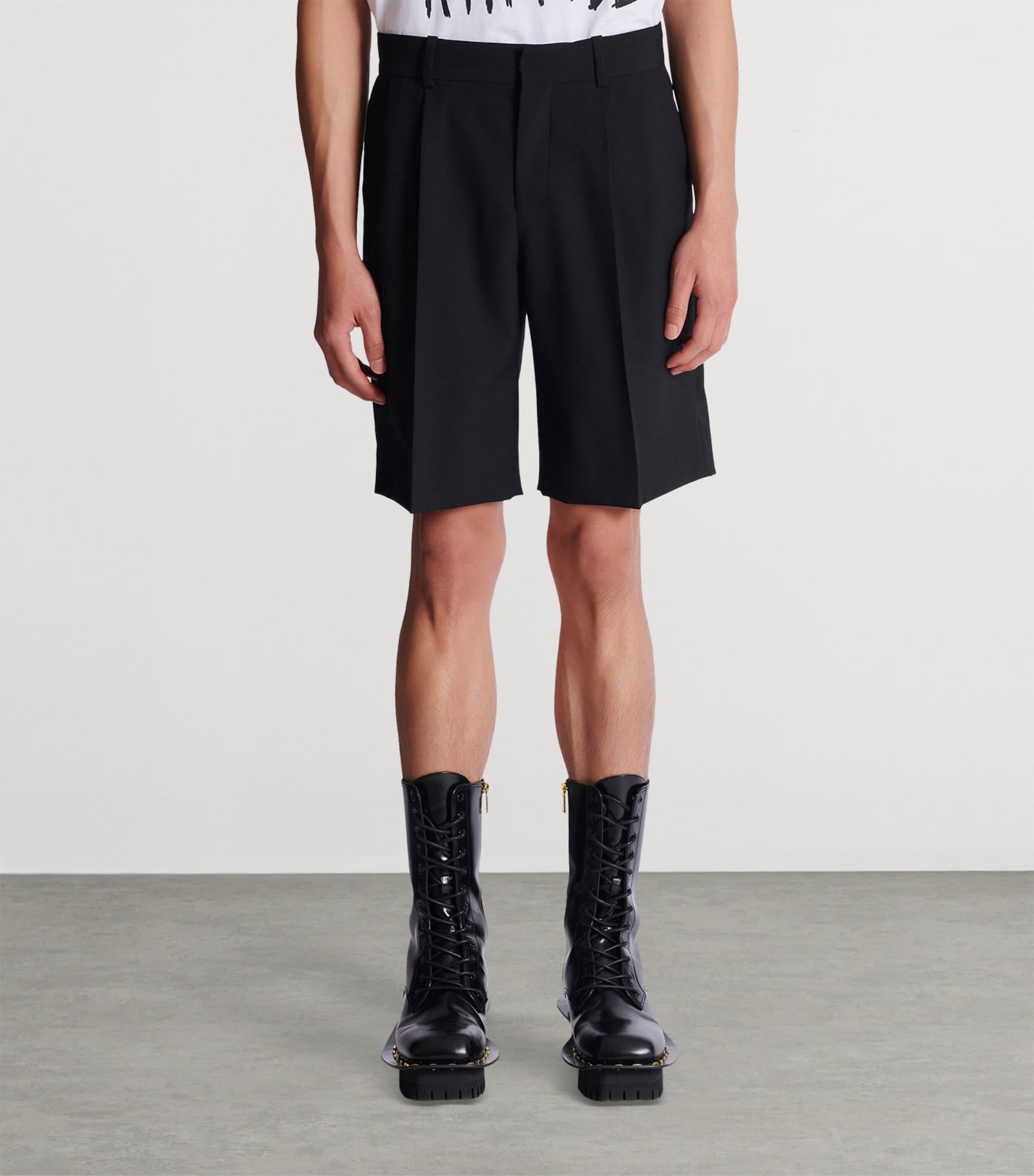 Virgin Wool Pleated Shorts 0PA NOIR Image 4