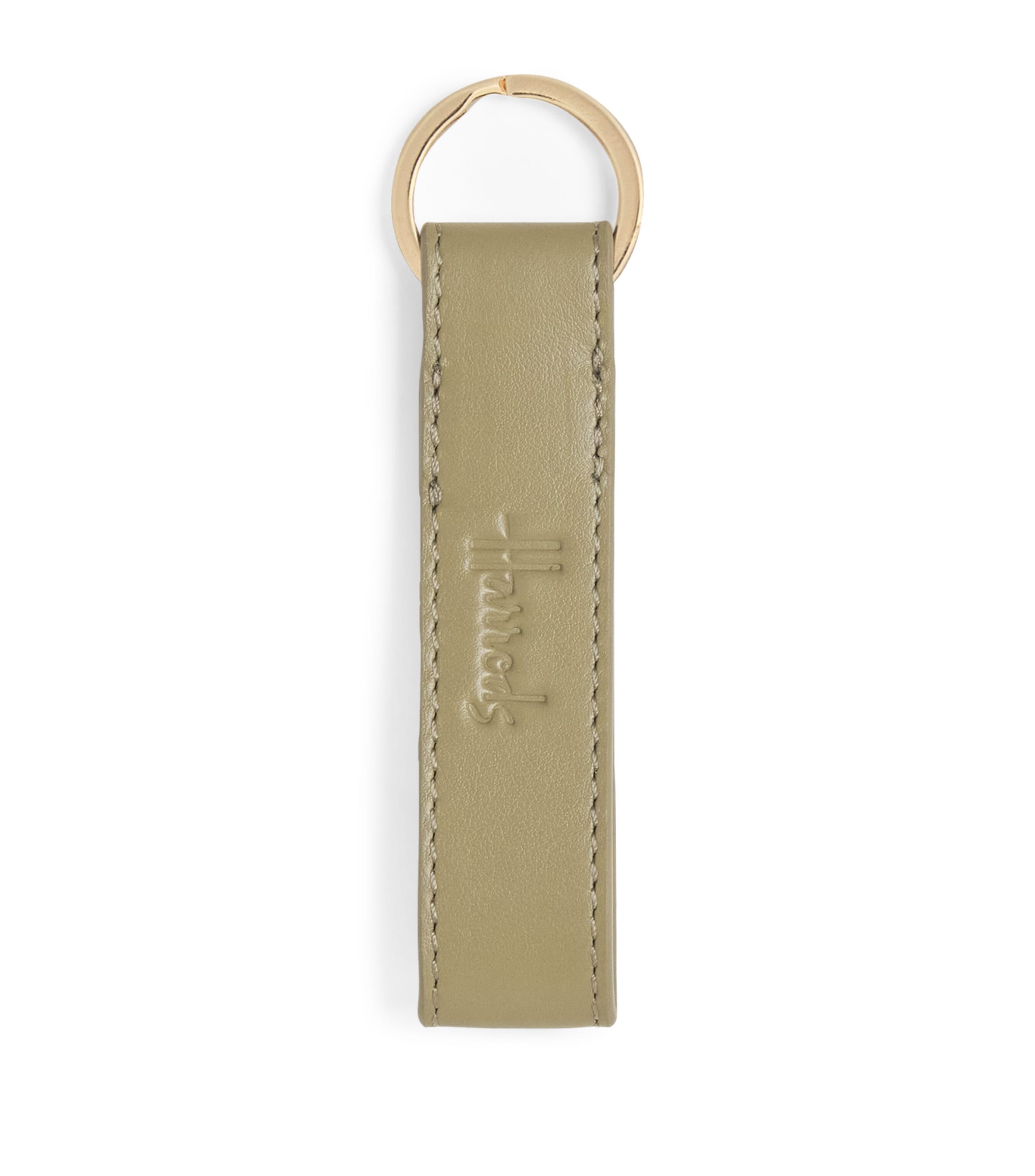 Harrods Leather Flat Keyring In Green