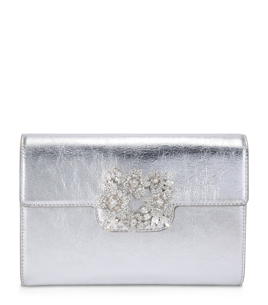 Roger Vivier Mini Leather Efflorescence Envelope Clutch Bag Silver Image 1