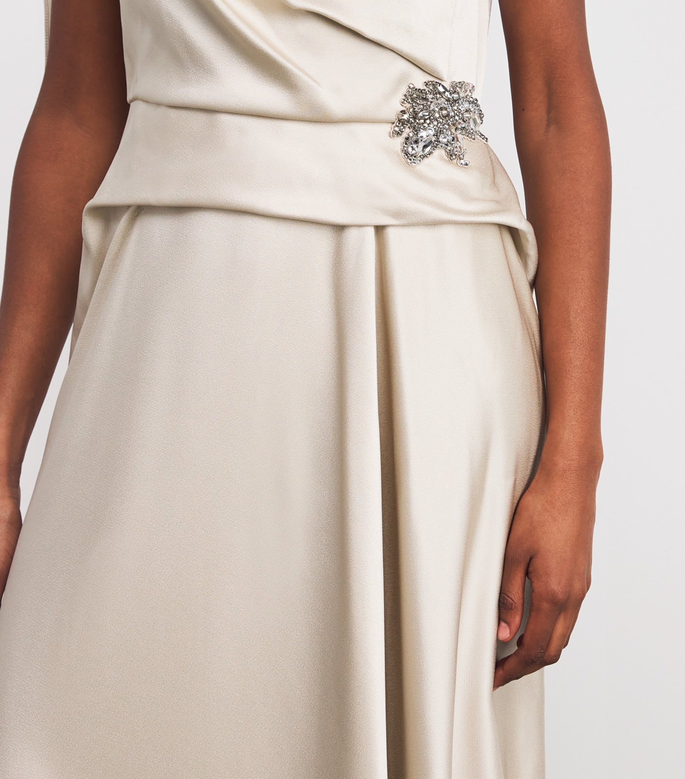Satin Cady Embellished Draped Midi Dress CHAMPAGNE Image 6