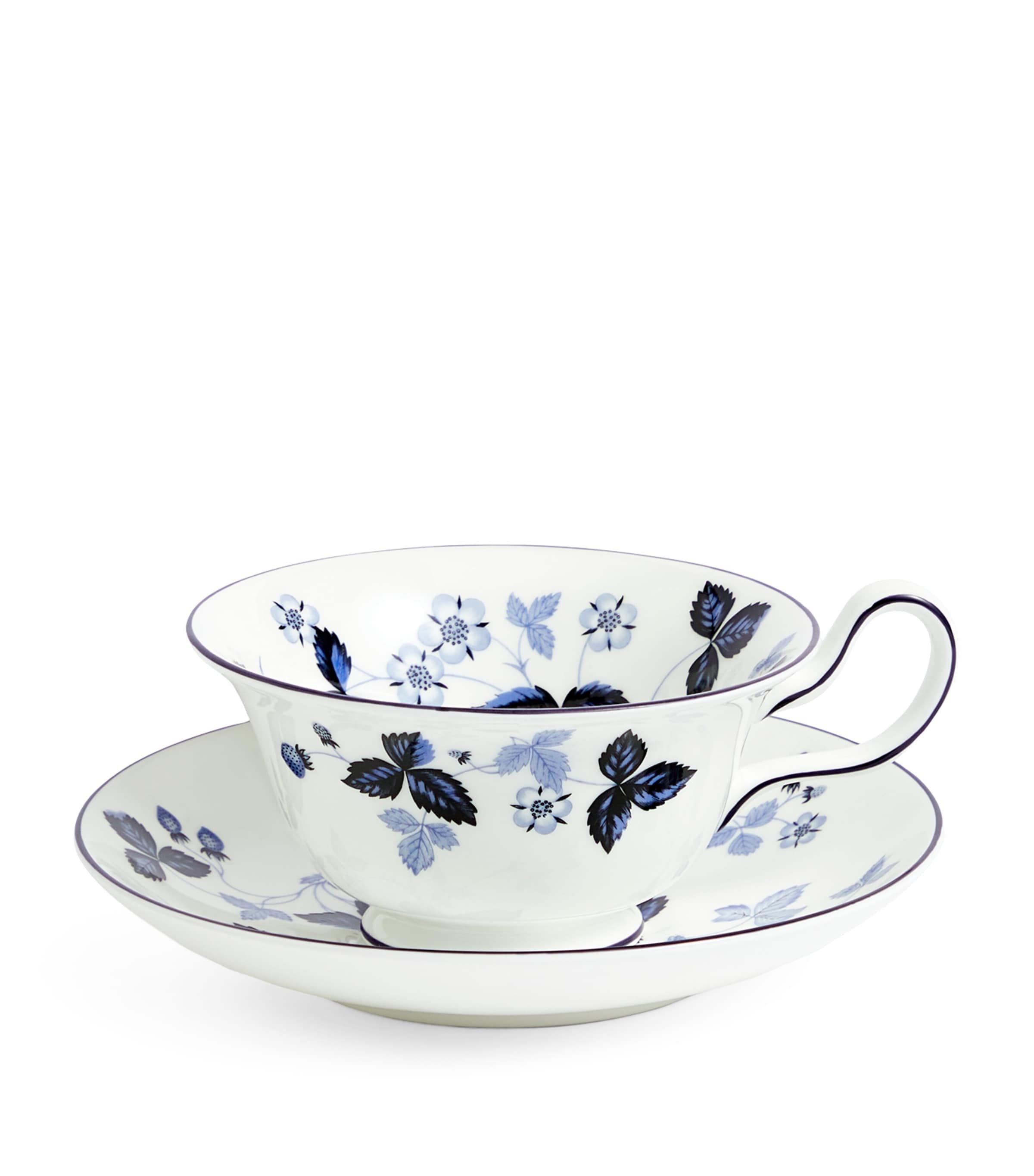 WEDGWOOD WILD STRAWBERRY INKY BLUE TEACUP AND SAUCER 