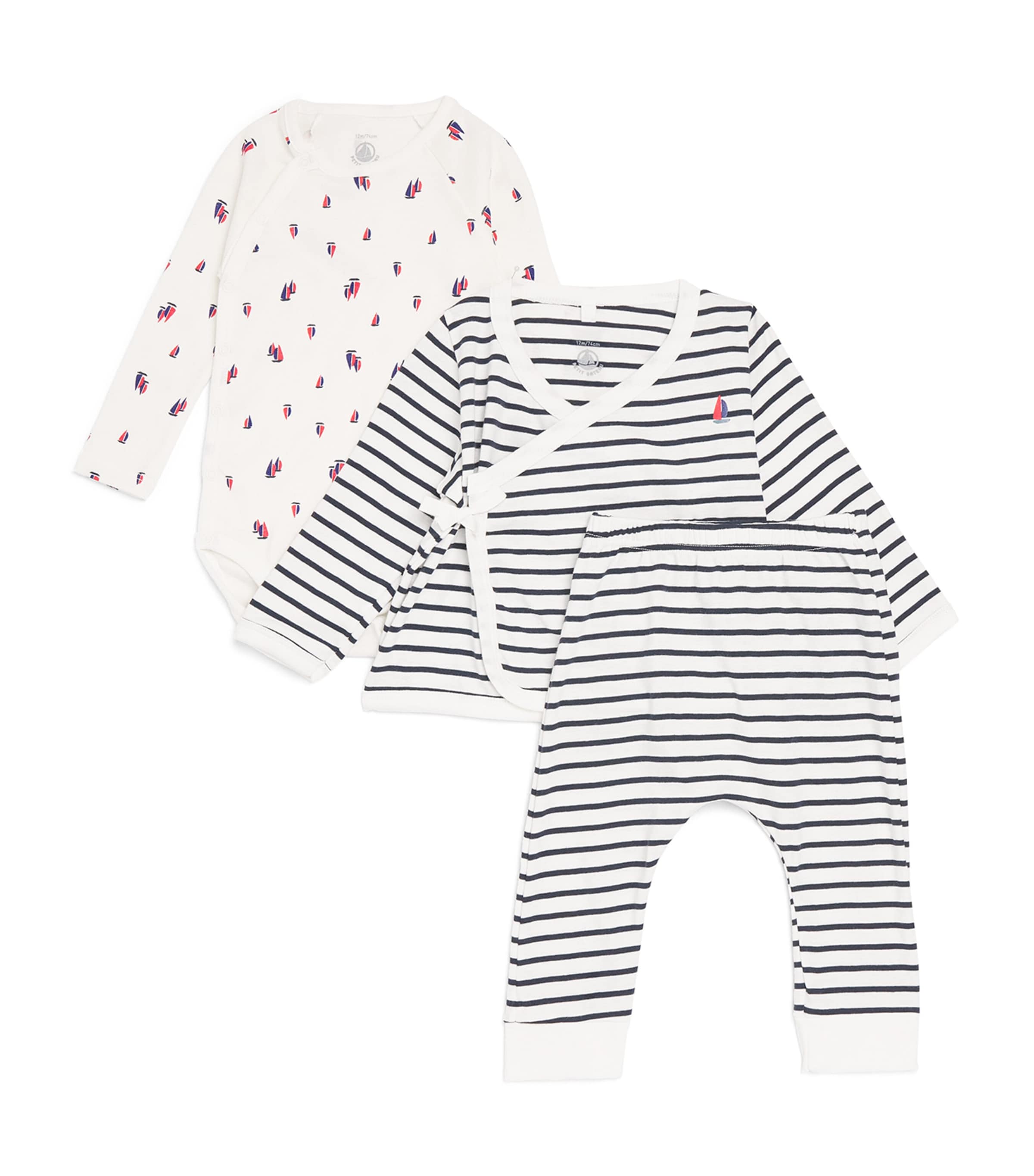 Petit Bateau Kids' Nautical Bodysuit, Top And Leggings Set In White