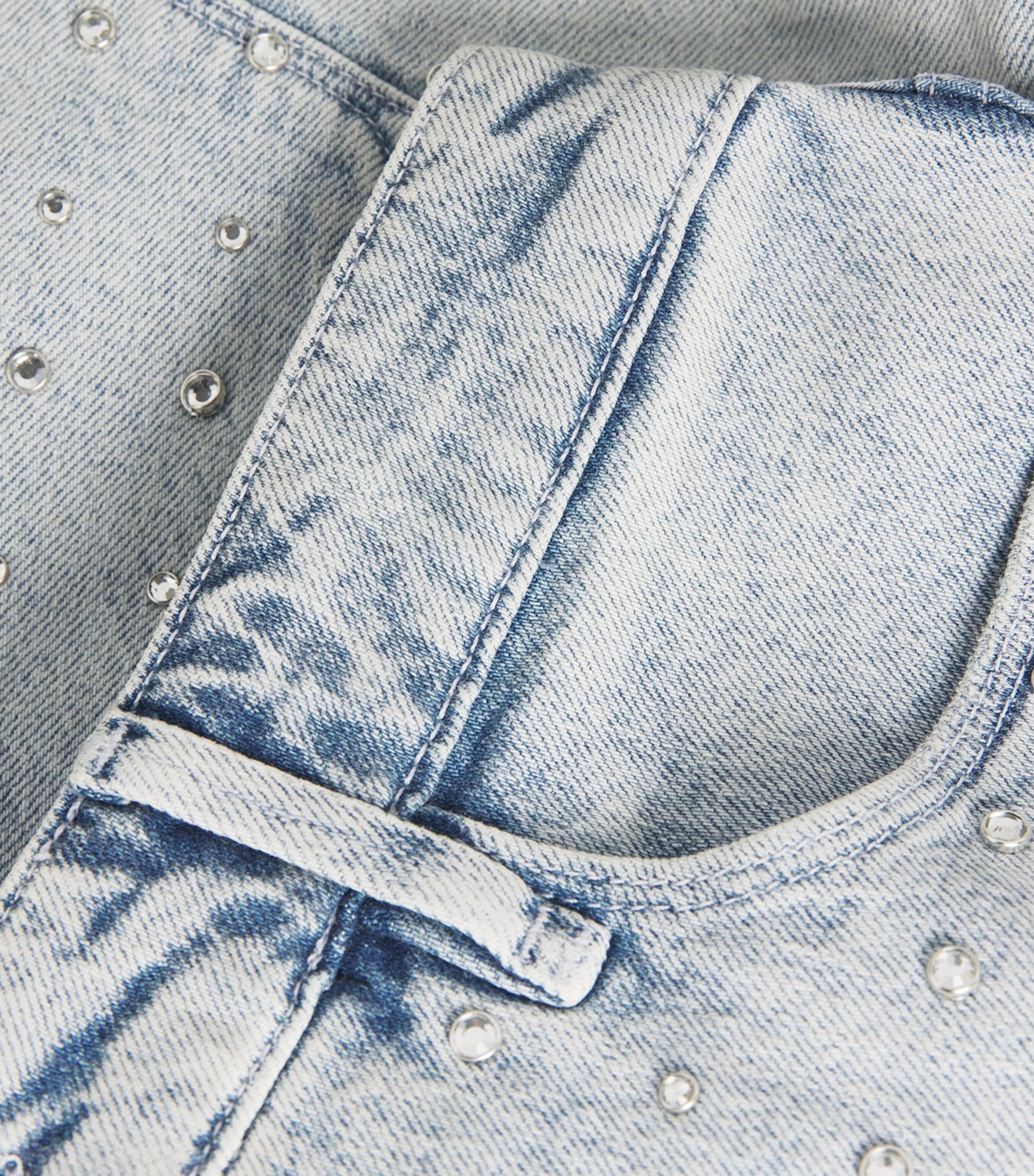 Good American Womens Distressed Crystal Denim Shorts Image 5