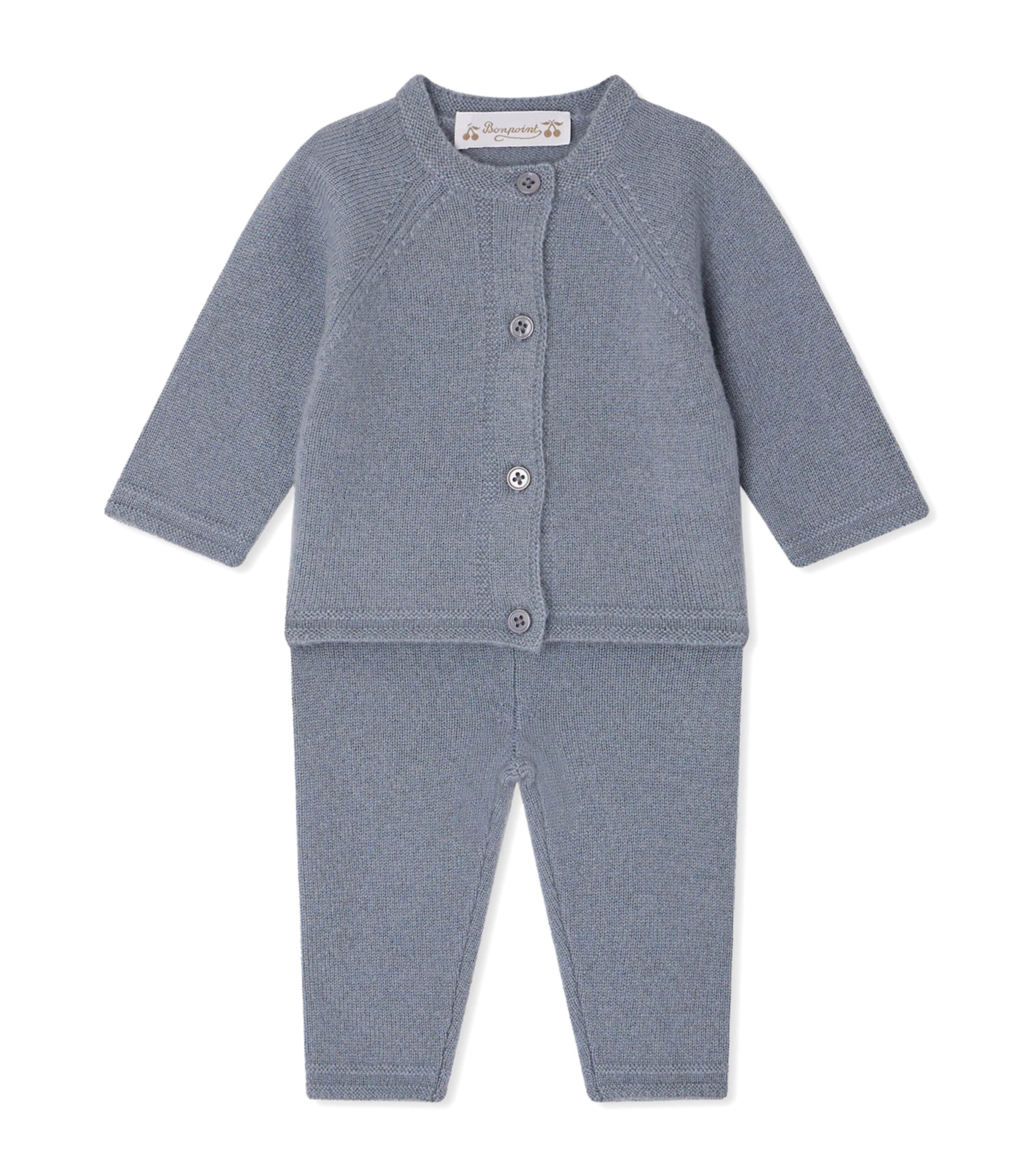Bonpoint Kids' Cashmere Cardigan And Trousers Set In Blue