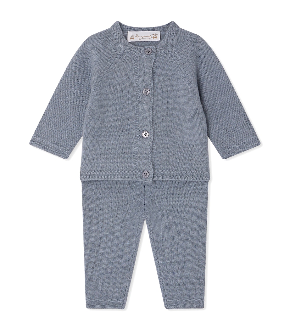 Cashmere Cardigan and Trousers Set (1-18 Months) BLEU ARDOISE Image 1