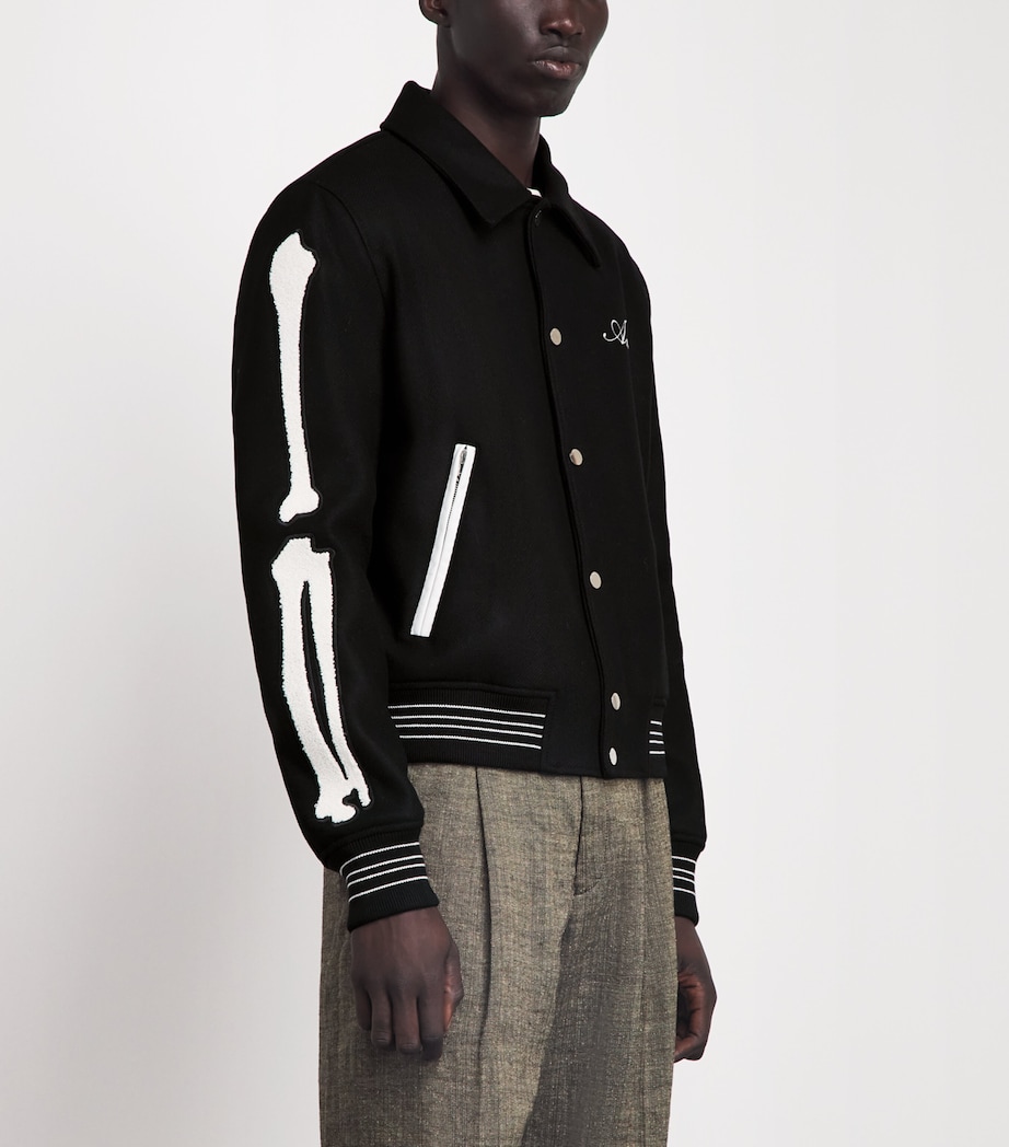 AMIRI Mens Wool Bones Varsity Jacket Black/white Image 4