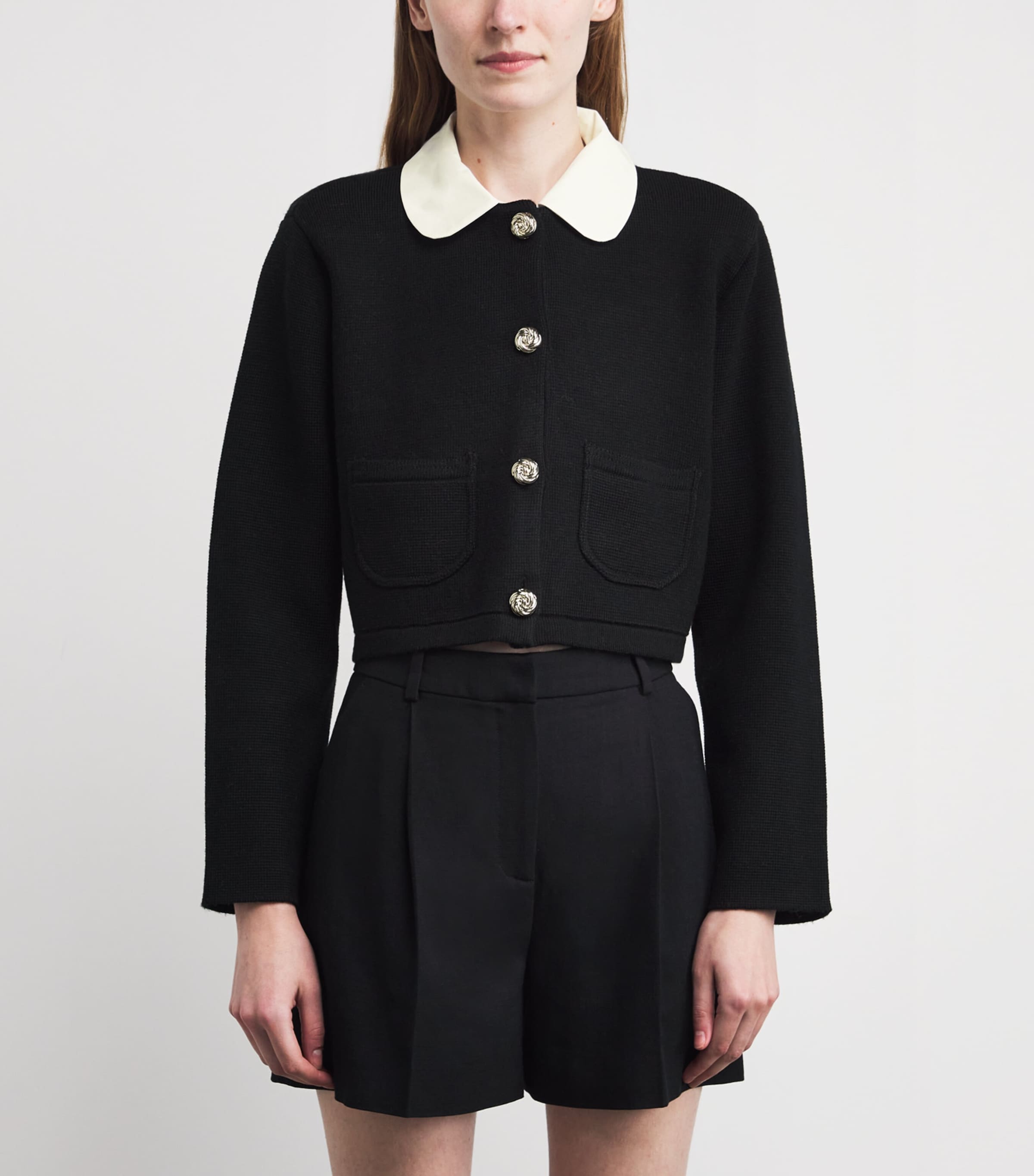 Collared Cardigan BLACK Image 3