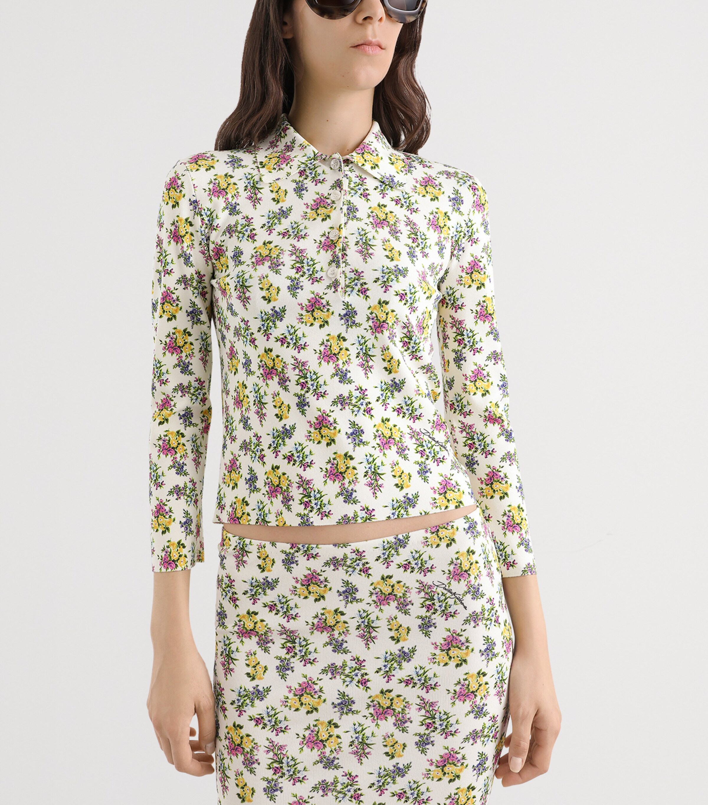 Dolce&Gabbana Womens Floral Polo Top Fior Image 4