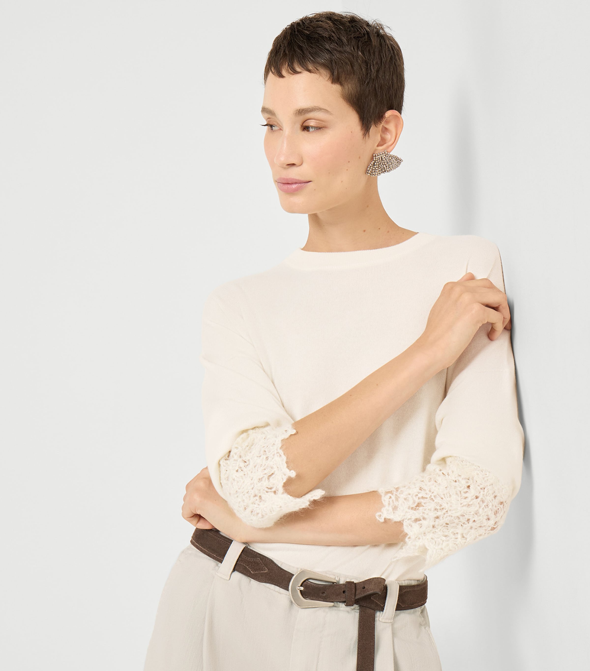 Cashmere Wispy Lace-Cuff Sweater C2723 Image 5