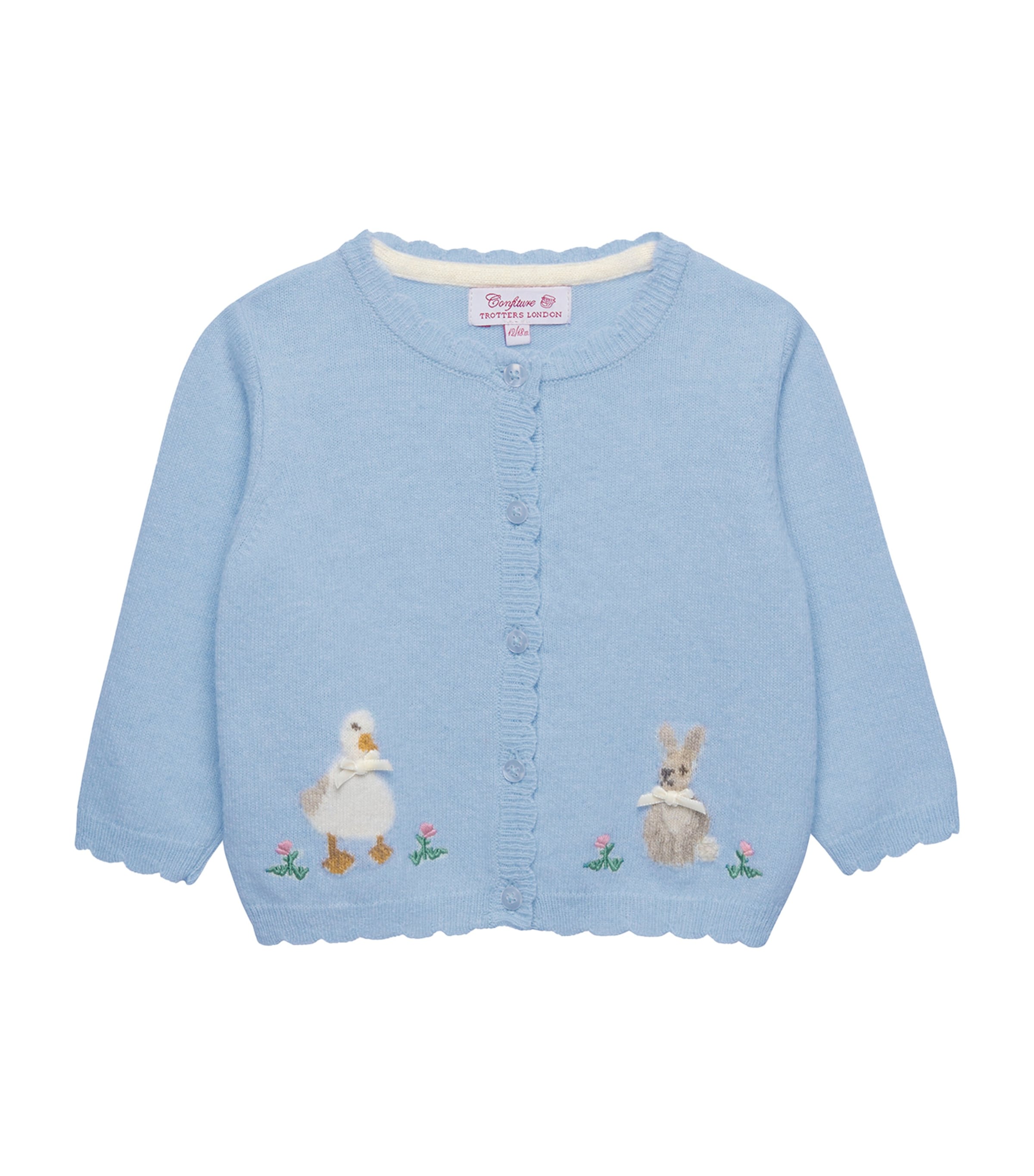 Trotters Wool-blend Duck And Bunny Intarsia Cardigan In Blue