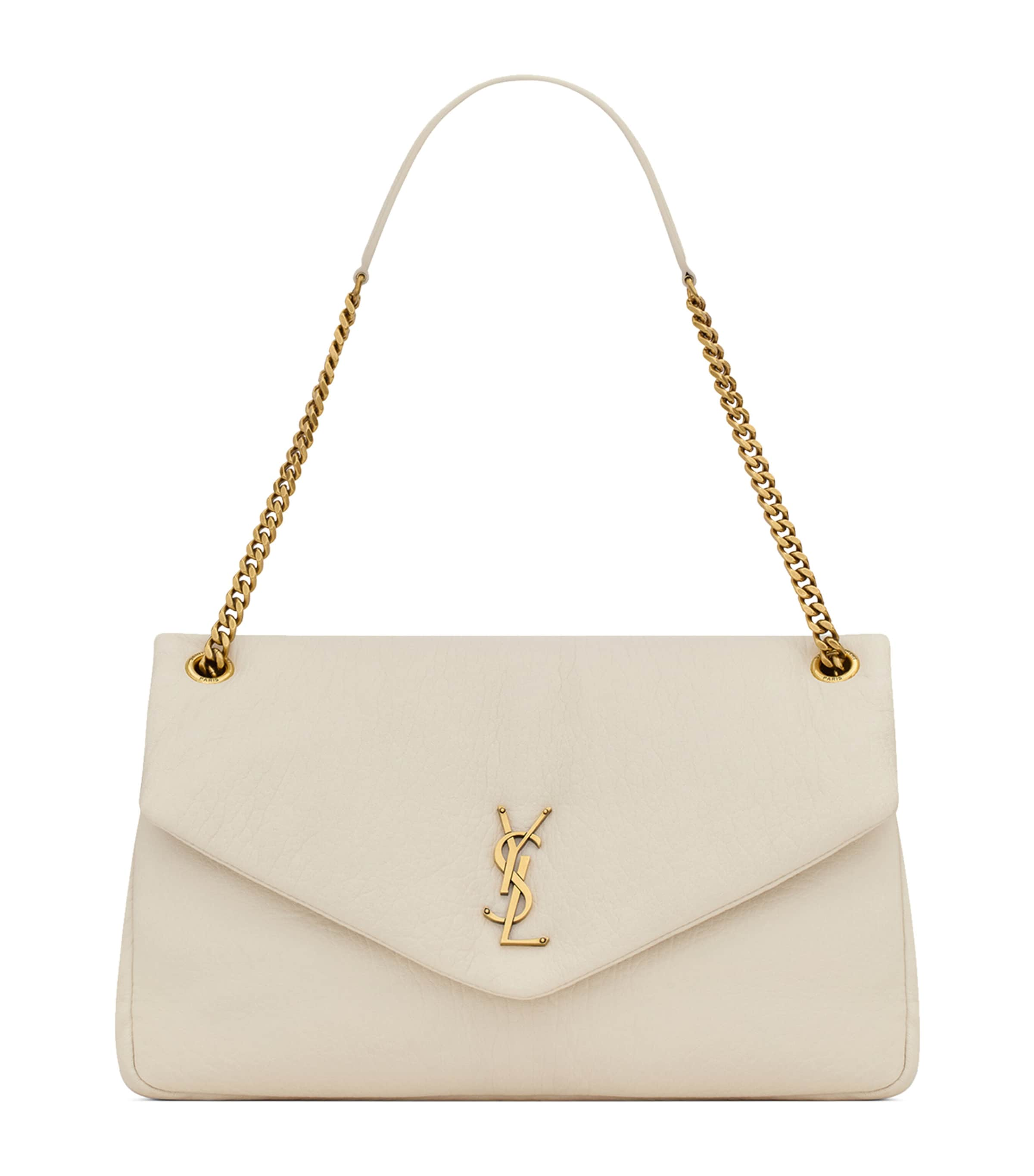 Saint Laurent Large Lambskin Calypso Shoulder Bag In White