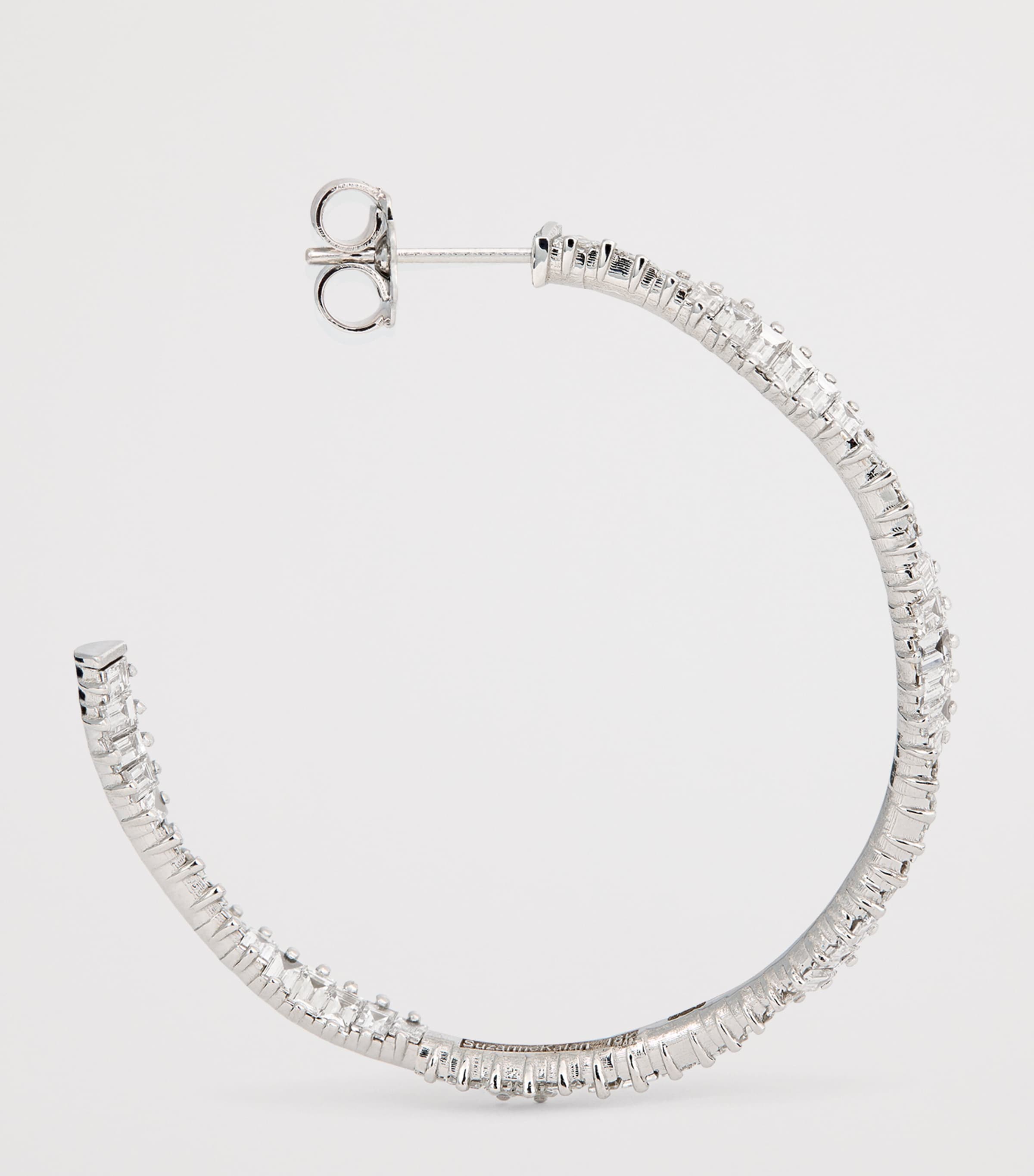 White Gold and Diamond Classic Fireworks Wave Hoop Earrings 18K WG/WD Image 4