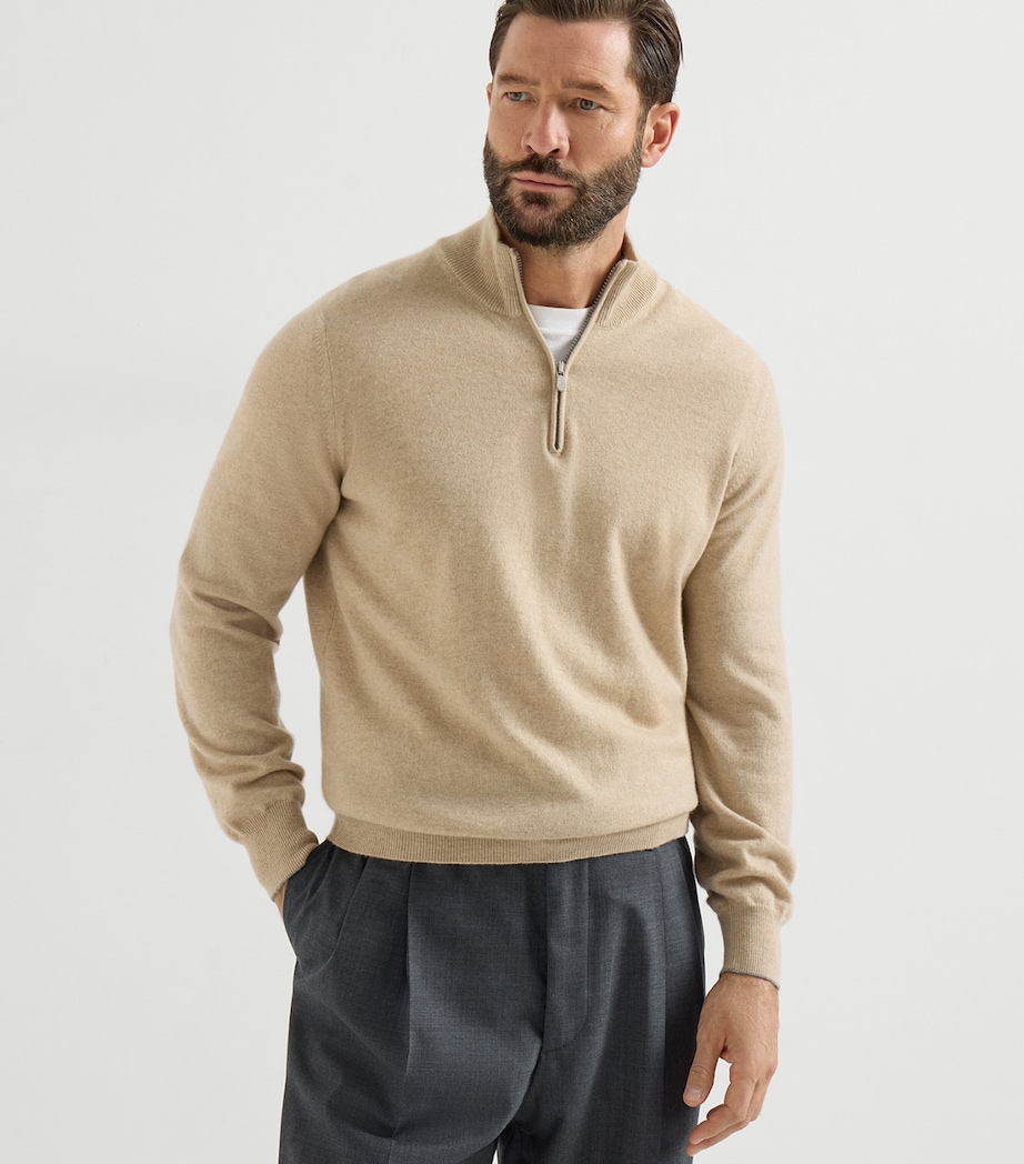 Brunello Cucinelli Mens Cashmere Quarter-Zip Sweater Image 3