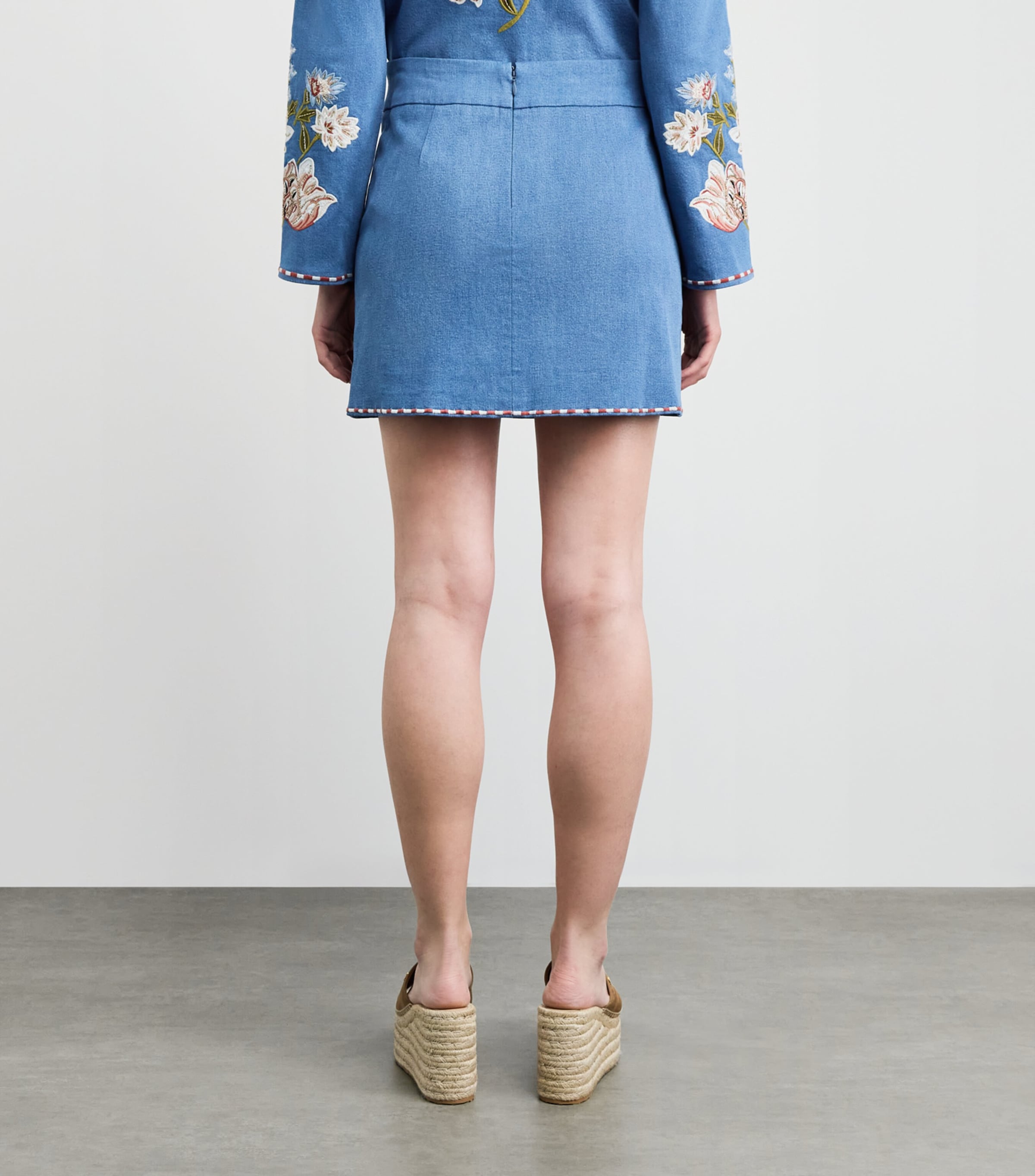 Veronica Beard Womens Denim Embroidered Mini Skirt Sea Glare Image 5