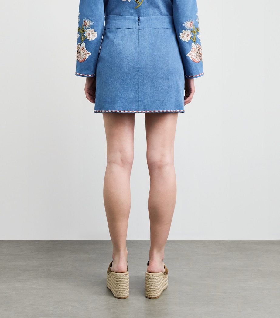 Veronica Beard Womens Denim Embroidered Mini Skirt Sea Glare Image 5