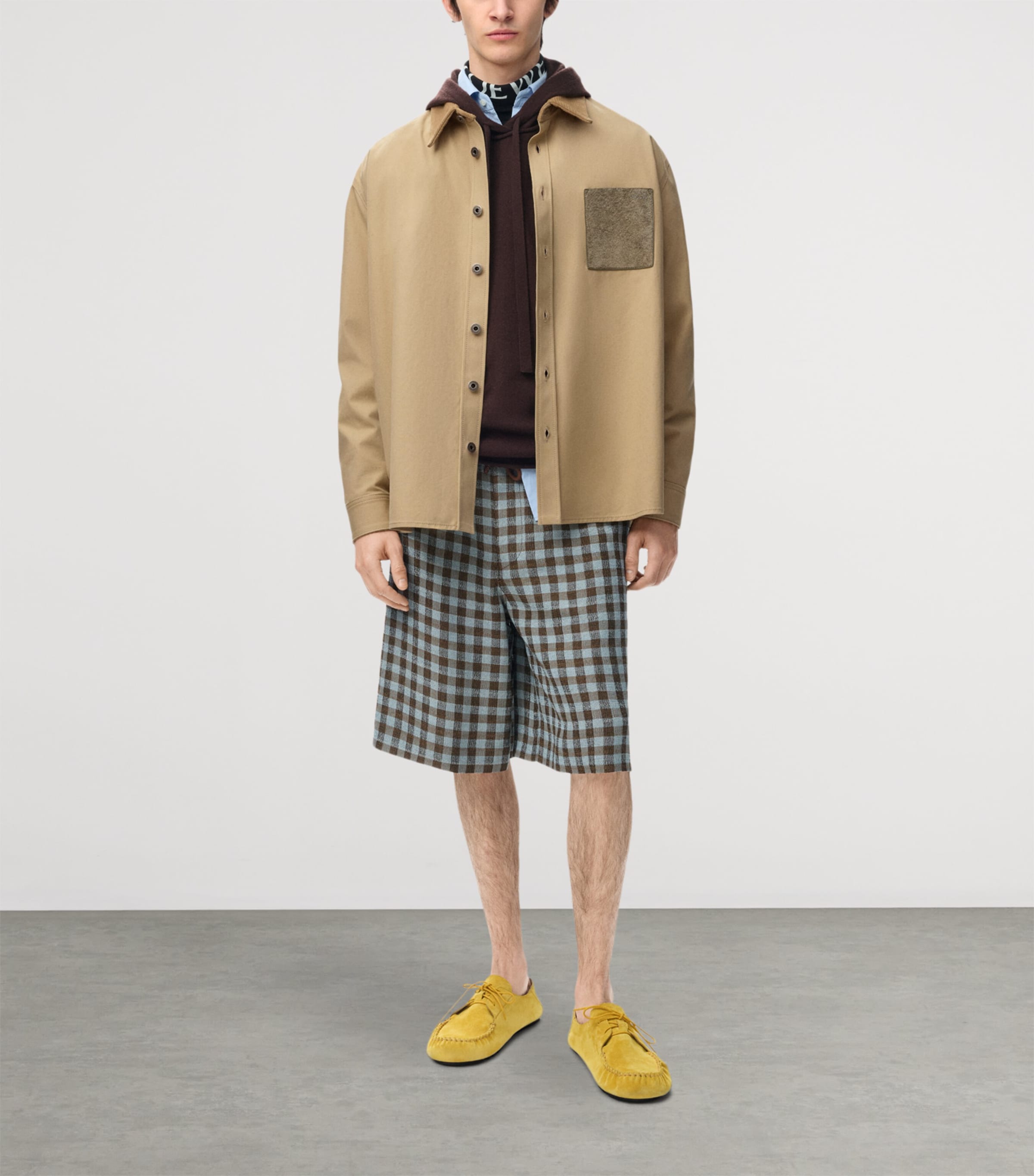 LOEWE Mens Leather-Trim Overshirt Beige Image 2