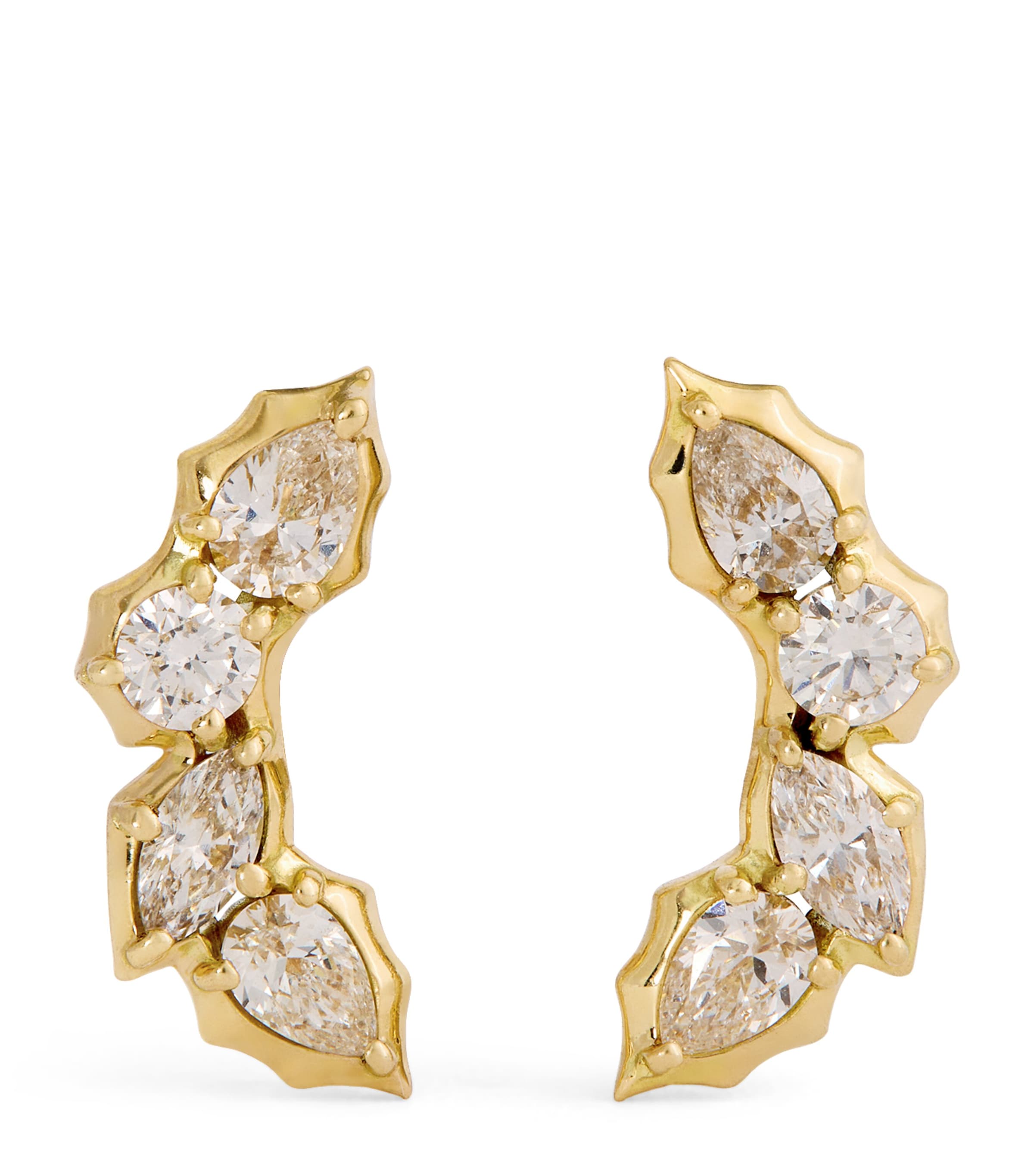 Jade Trau Yellow Gold And Diamond Posey Curve Stud Earrings In Gold
