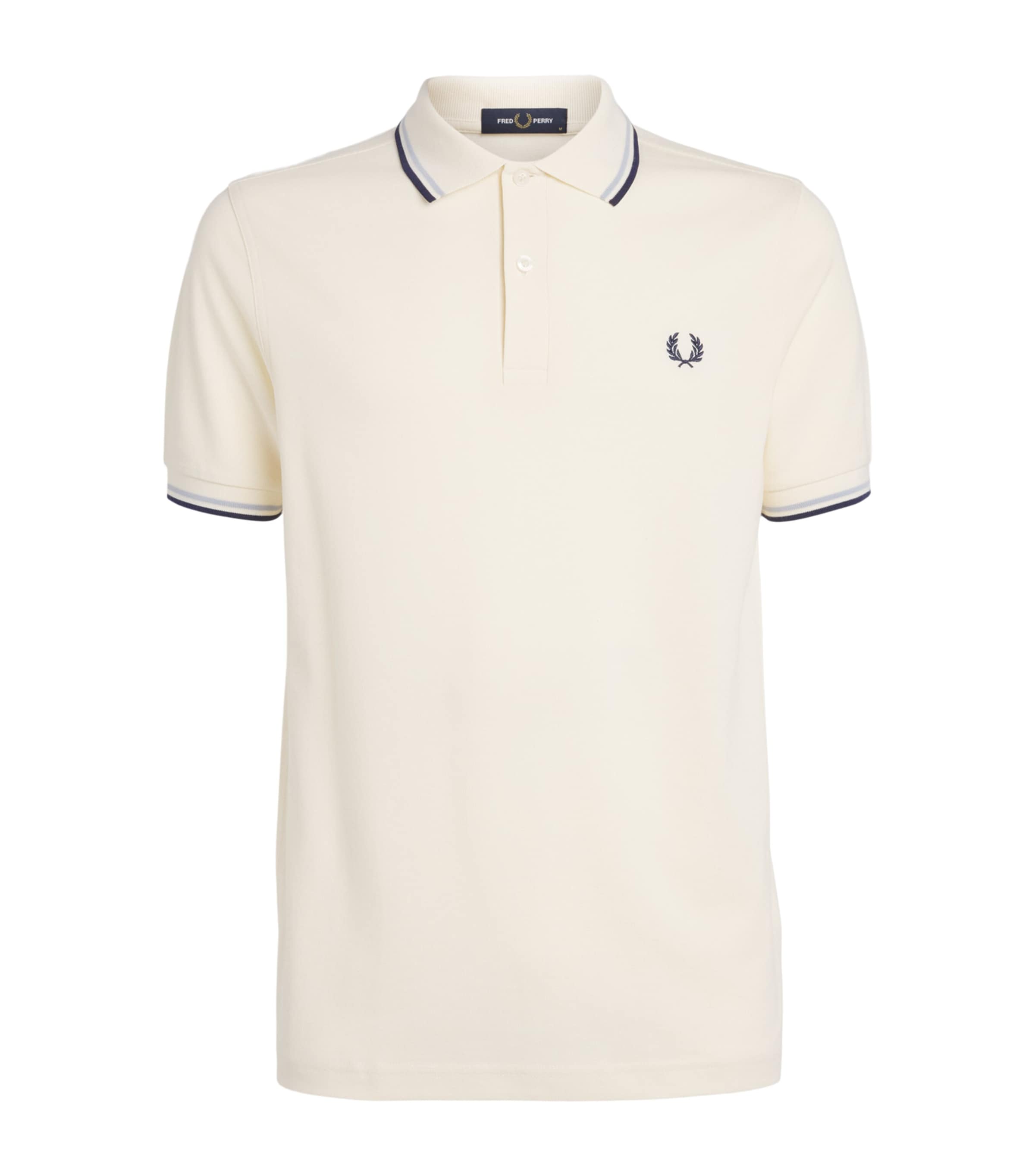Fred Perry Mens Cotton Twin Tipped Polo Shirt Ecru/dusky Blue Image 1