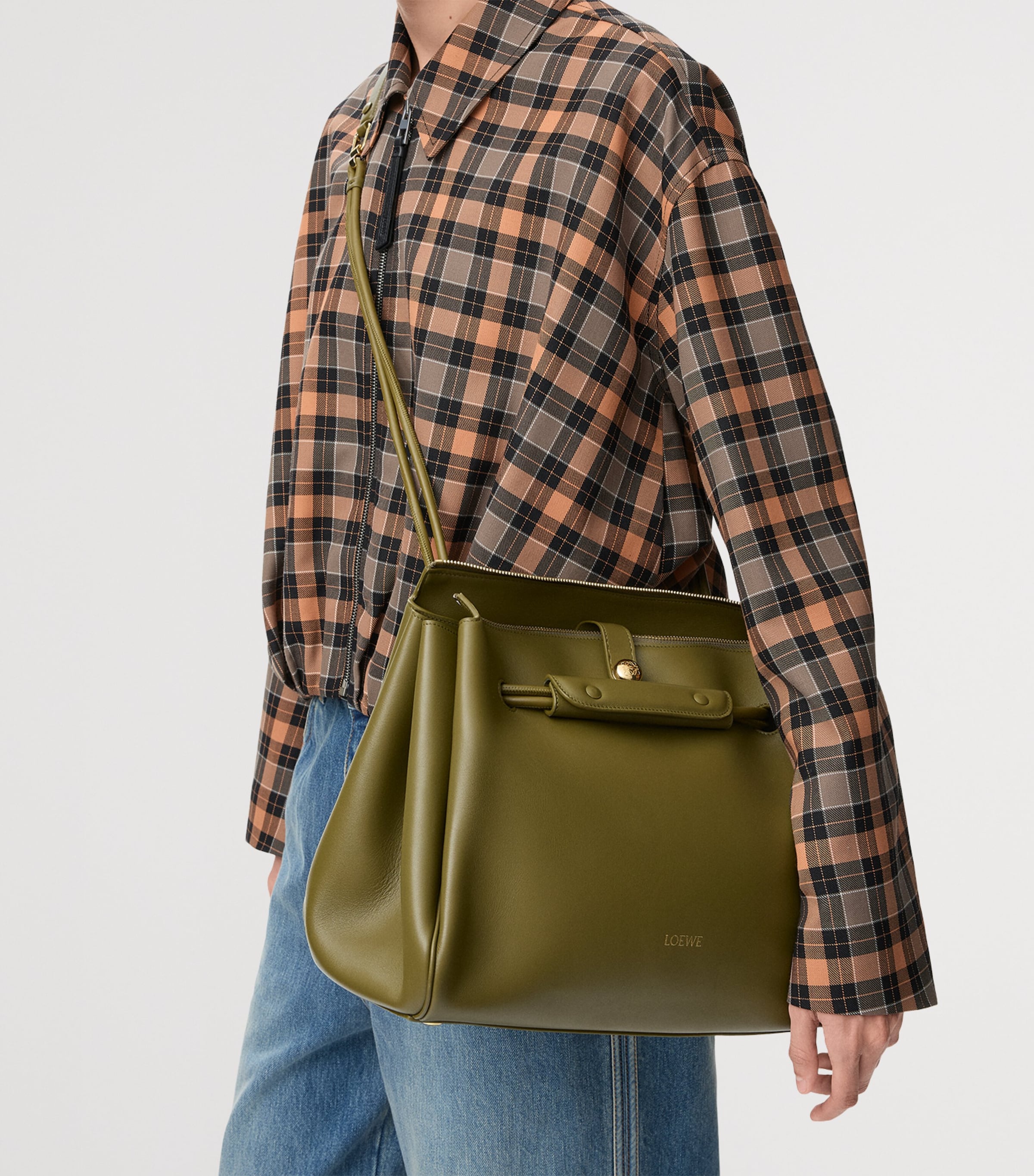 Large Leather Madrid Shoulder Bag OLIVE Image 10