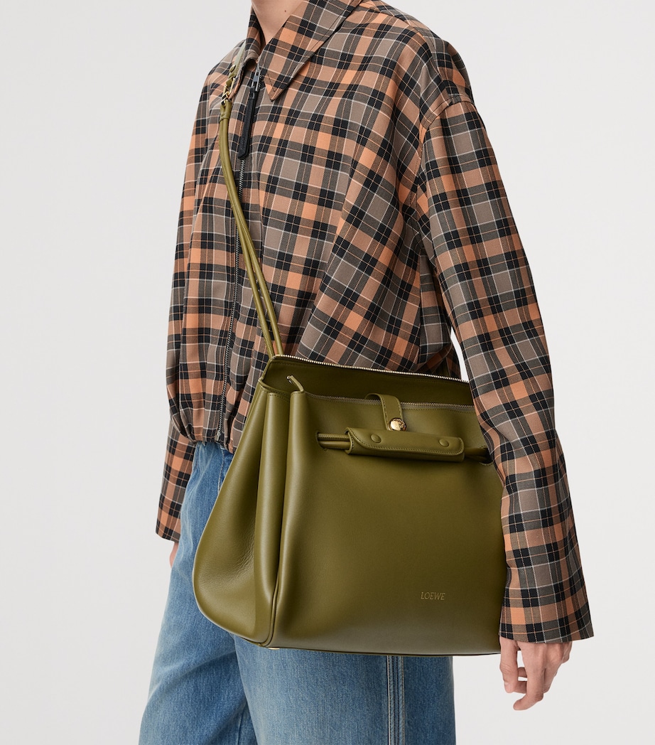 Large Leather Madrid Shoulder Bag OLIVE Image 10