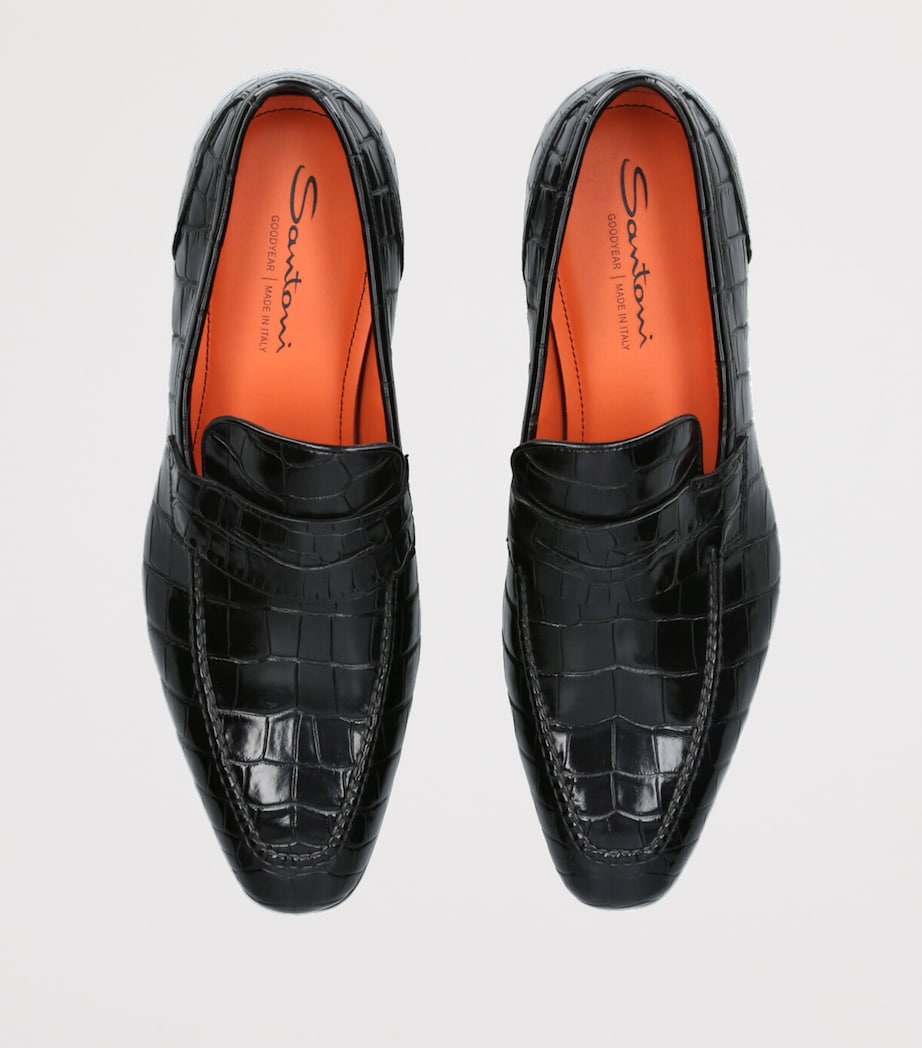 Crocodile Leather Derby Loafers BLACK Image 4