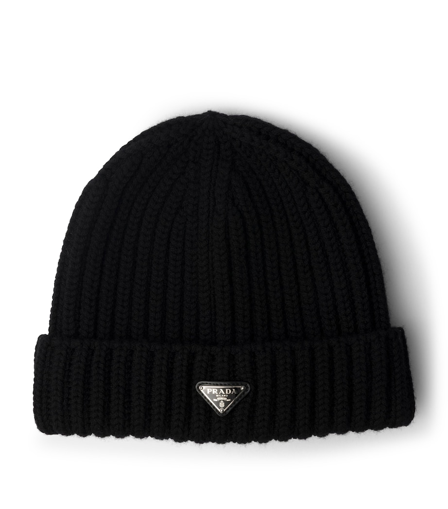 Prada Wool Logo Beanie Black Image 1