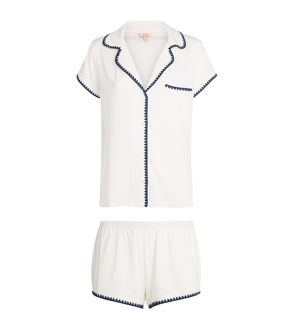 Eberjey Womens Frida Short Pyjama Set Ivory/navy Image 1