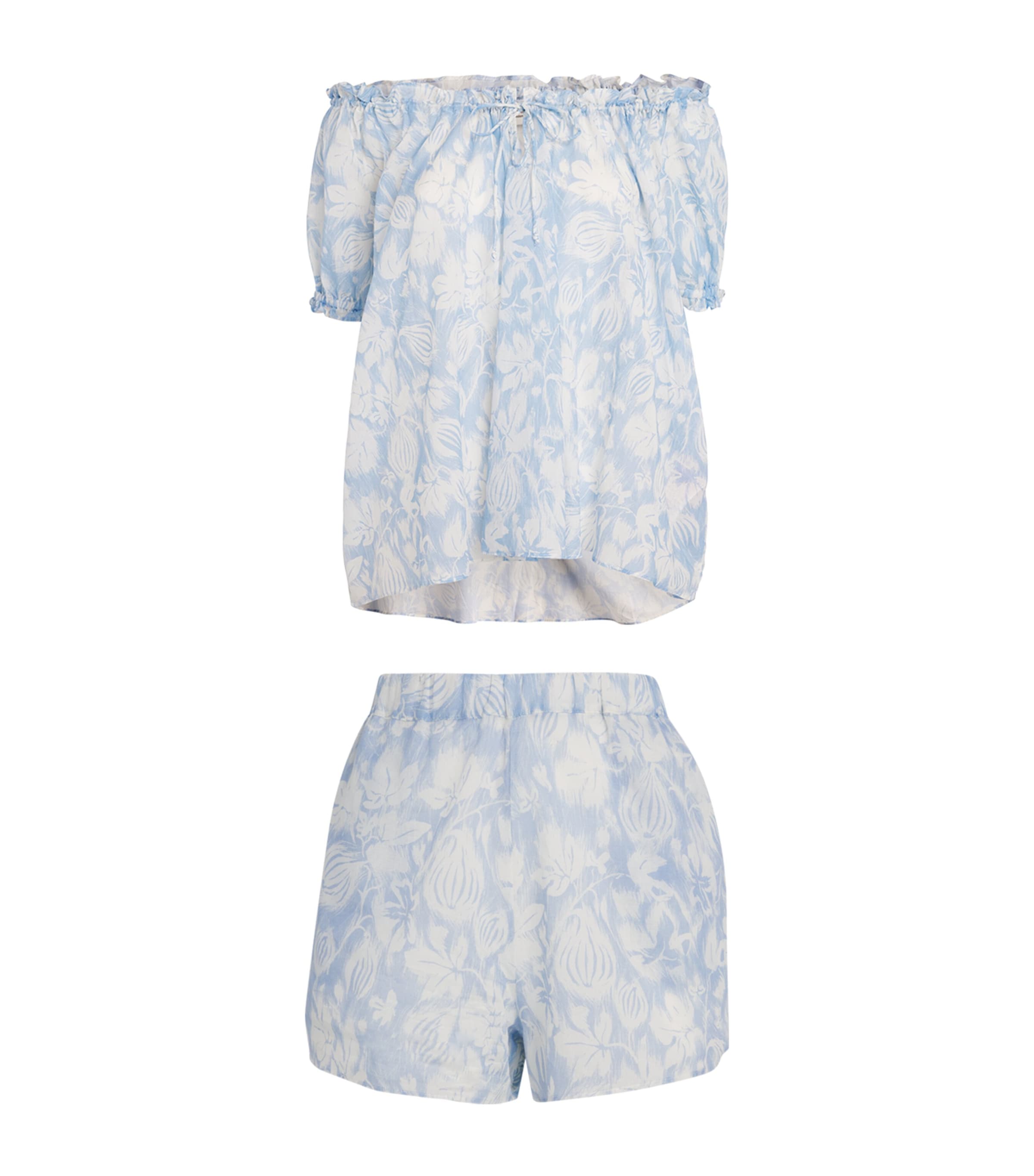 Desmond & Dempsey Fig Print Alma Pyjama Set In Blue