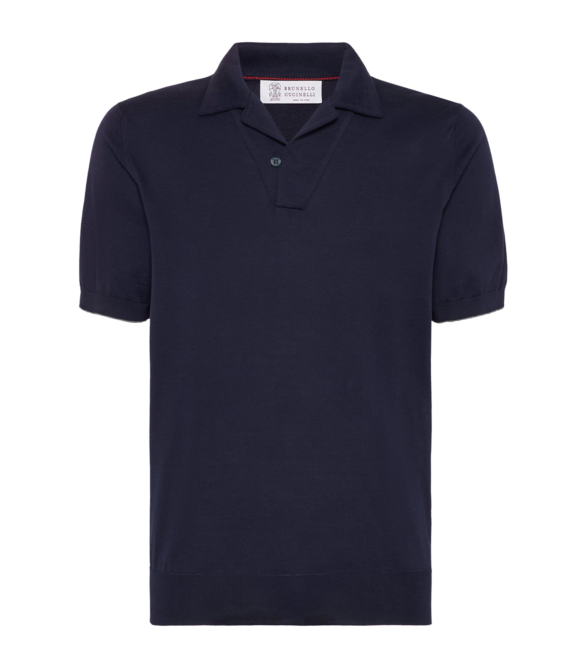 Brunello Cucinelli Collared Polo Shirt With Ribbed Cuffs In Blue