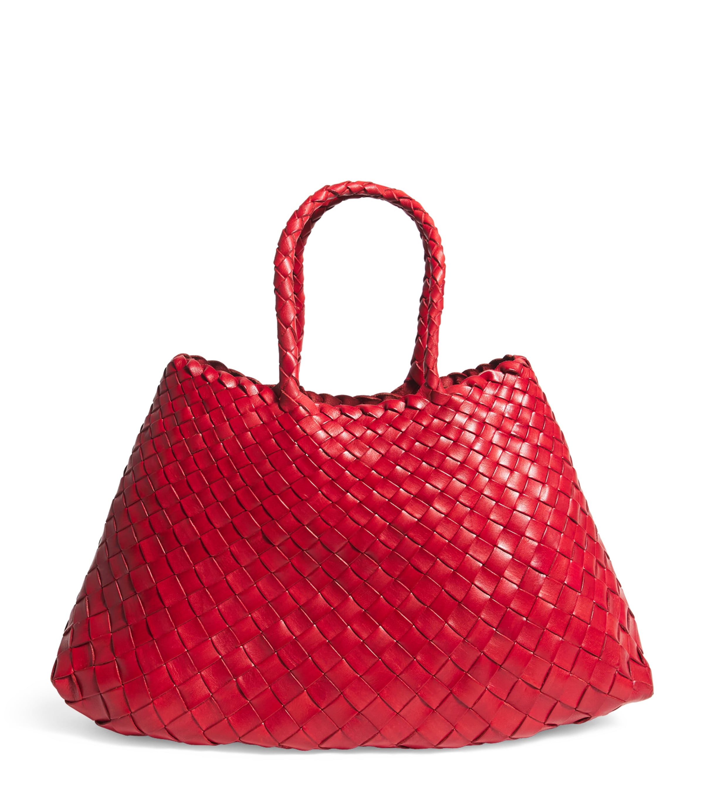 DRAGON DIFFUSION Small Leather Woven Santa Croce Tote Bag Poppy Red Image 1