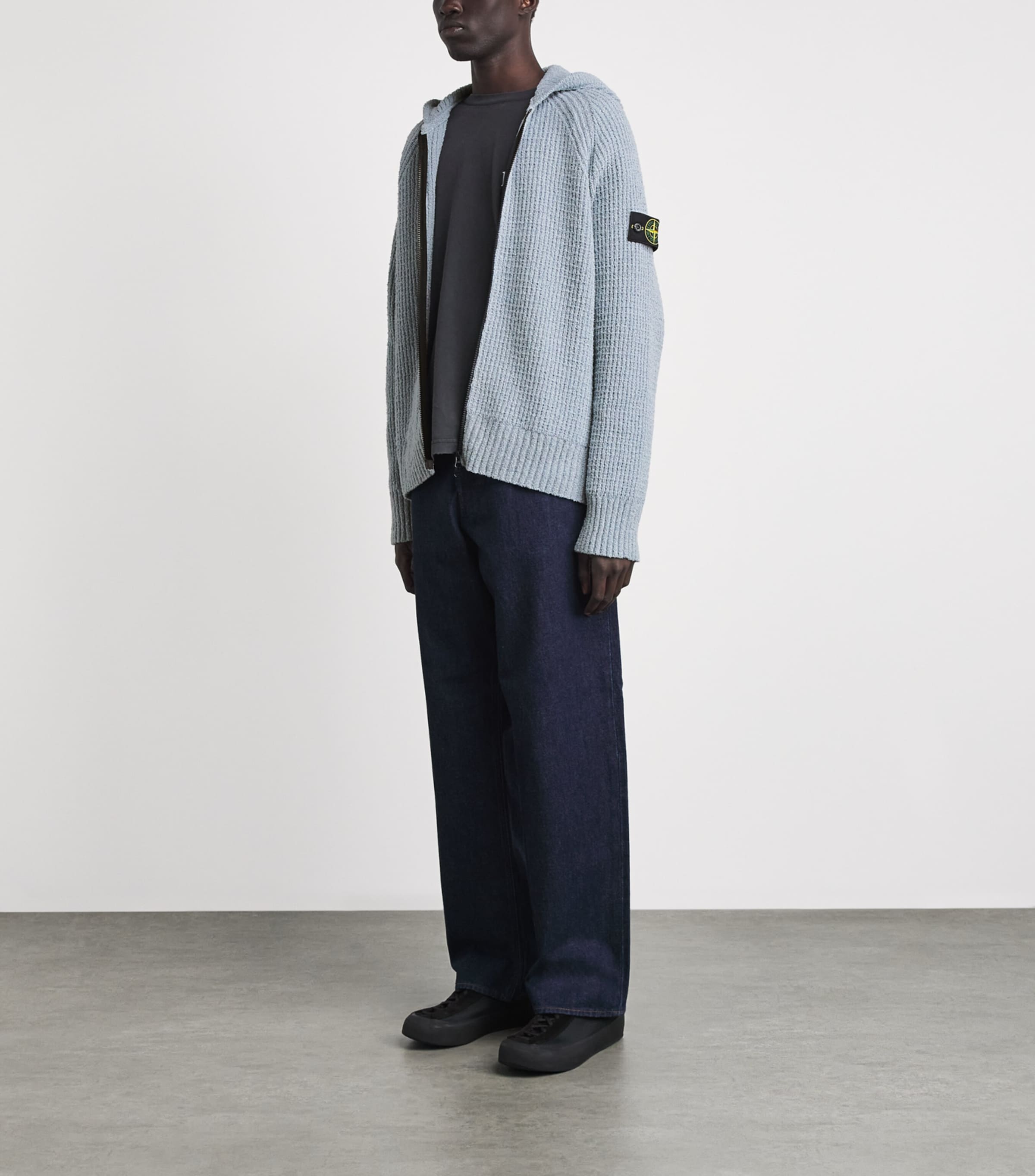 Stone Island Mens Cotton Bouclé Zip-Up Hoodie Image 2