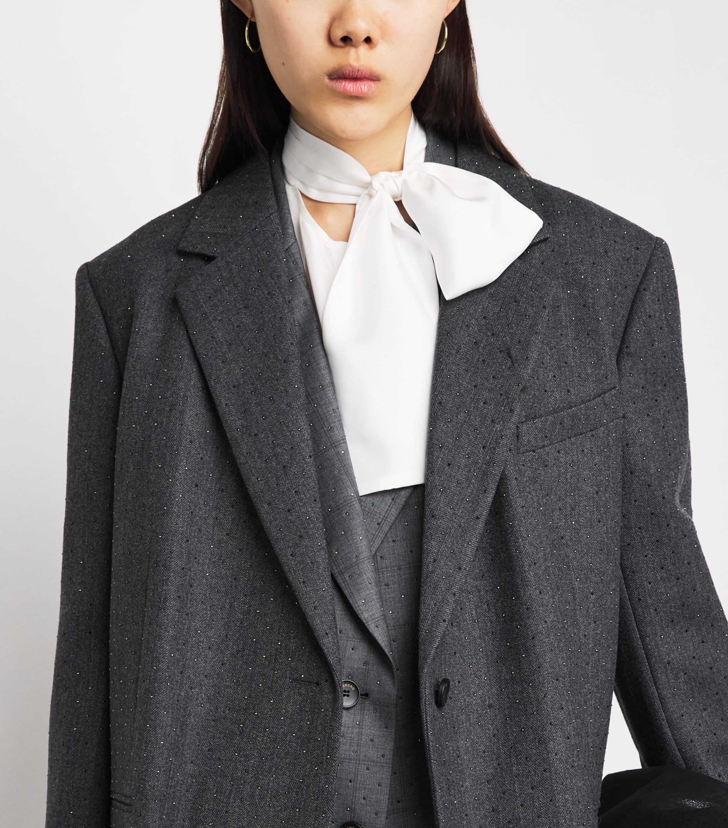 Sandro Paris Womens Wool Rhinestone Long Coat Dark Grey Image 3