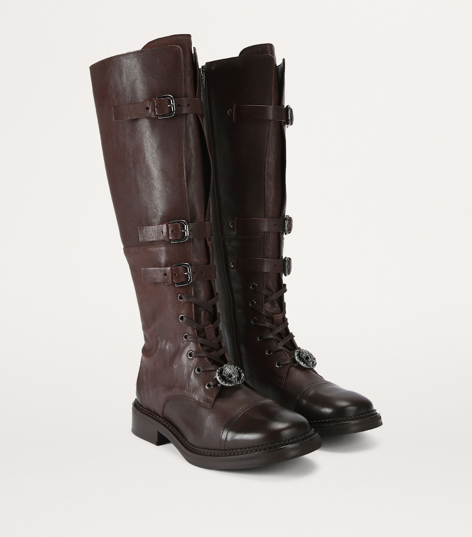 Leather Monument Strap Knee-High Boots BROWN Image 4