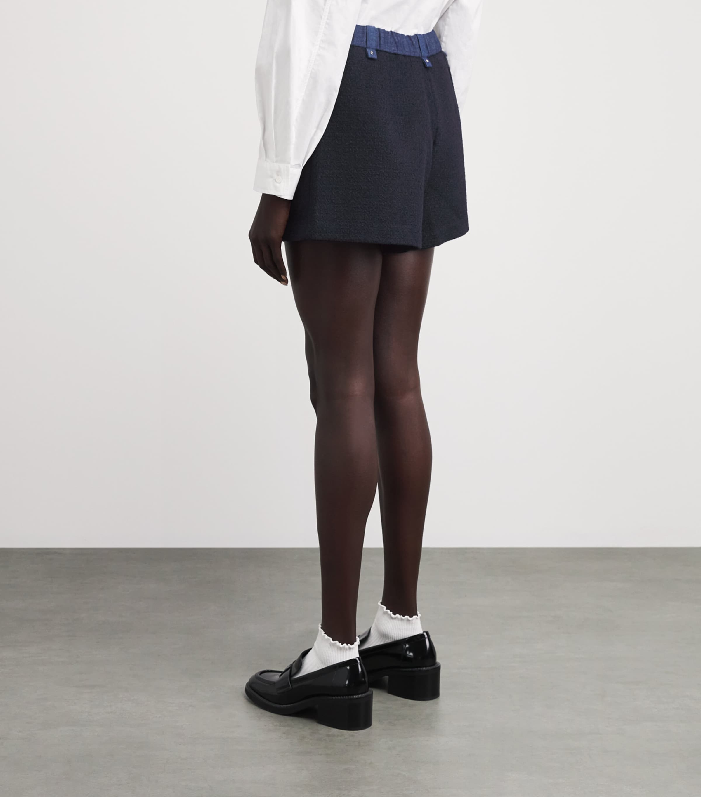 Maje Womens Tweed Denim-Trim Shorts Navy Image 5