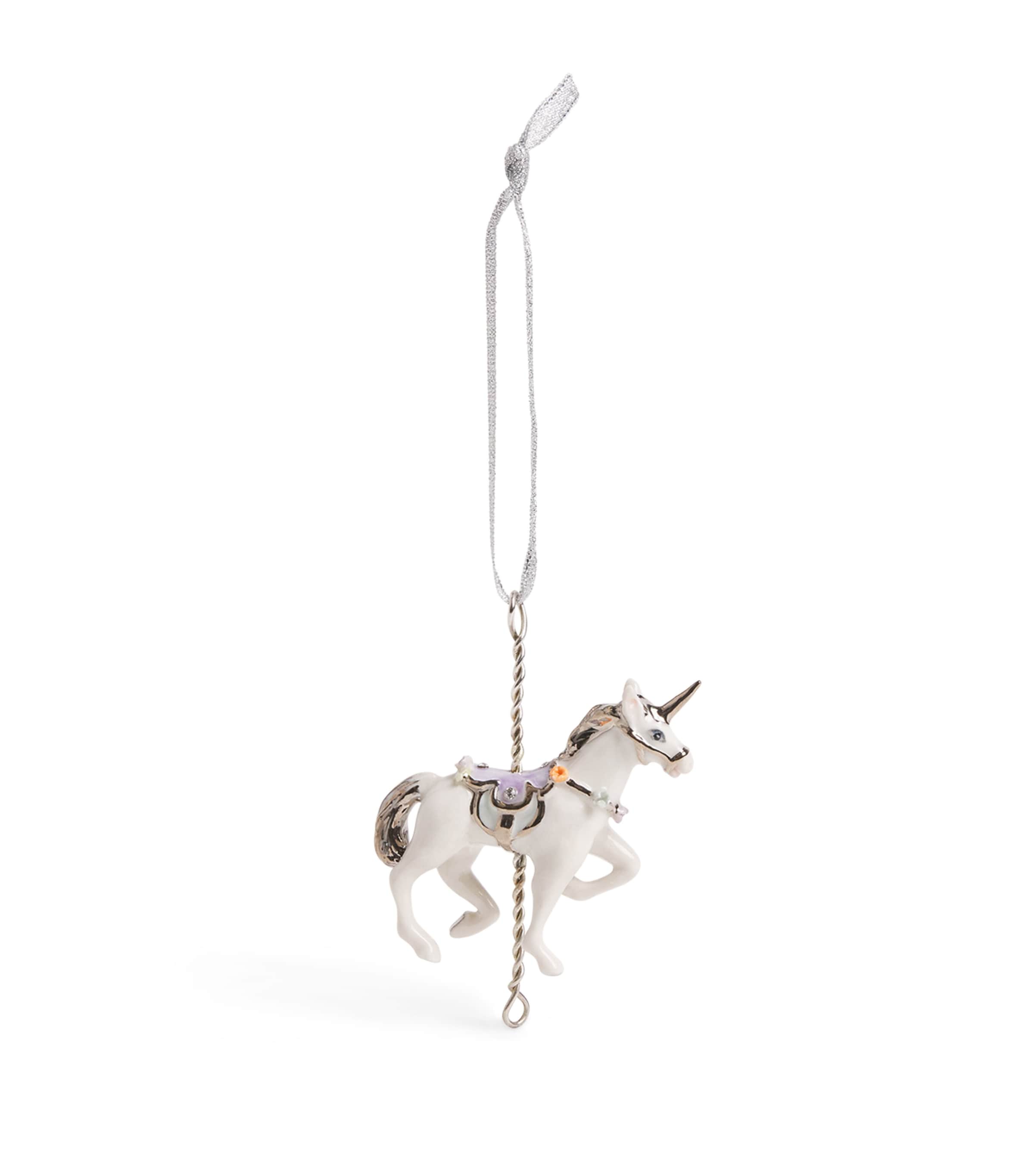Hop Skip & Flutter Merry-Go-Round Unicorn Tree Decoration White Silver Image 1