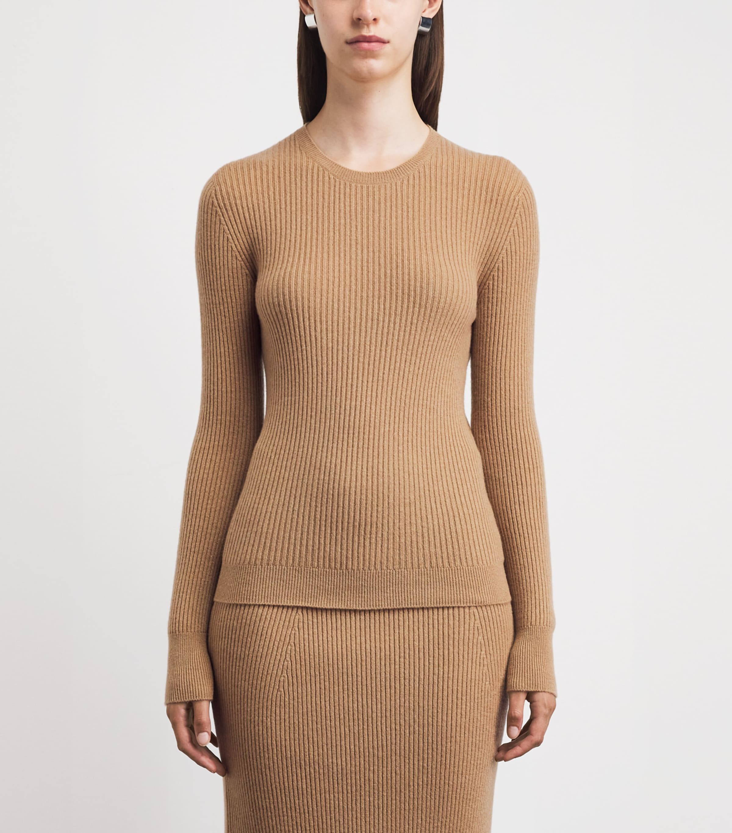 Johnstons Of Elgin Womens Cashmere Ribbed Sweater Camel Image 4