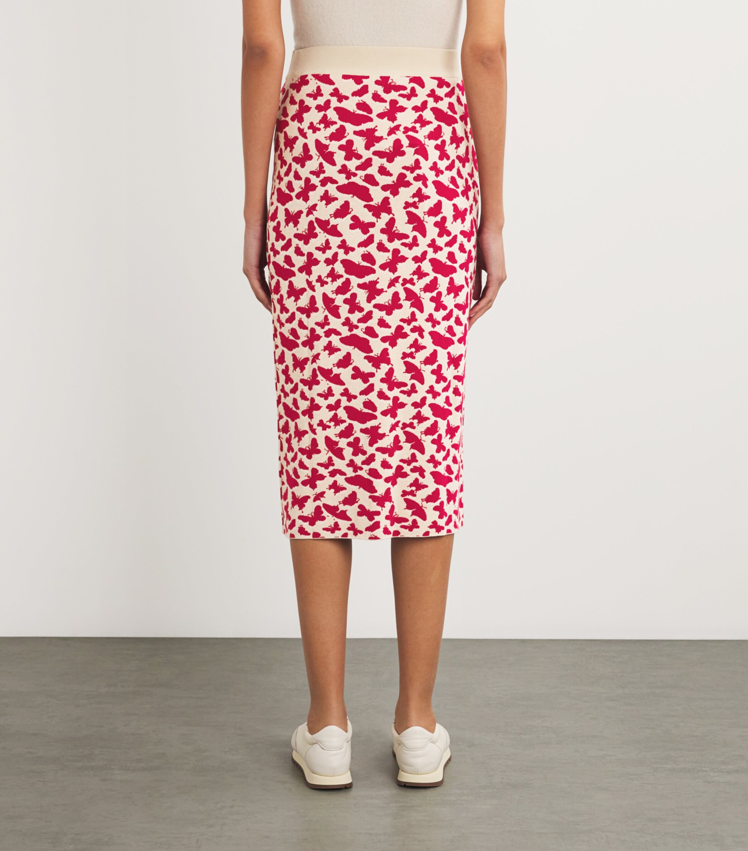 Weekend Max Mara Womens Knitted Butterfly-Jacquard Midi Skirt Powder Image 4
