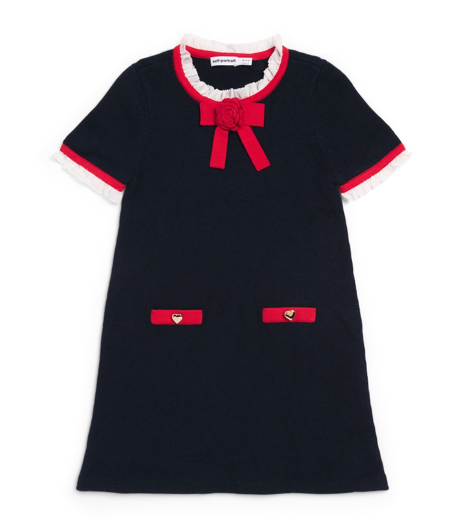 Self-Portrait Kids Bow-Detail Dress (3-12 Years) Navy Image 1