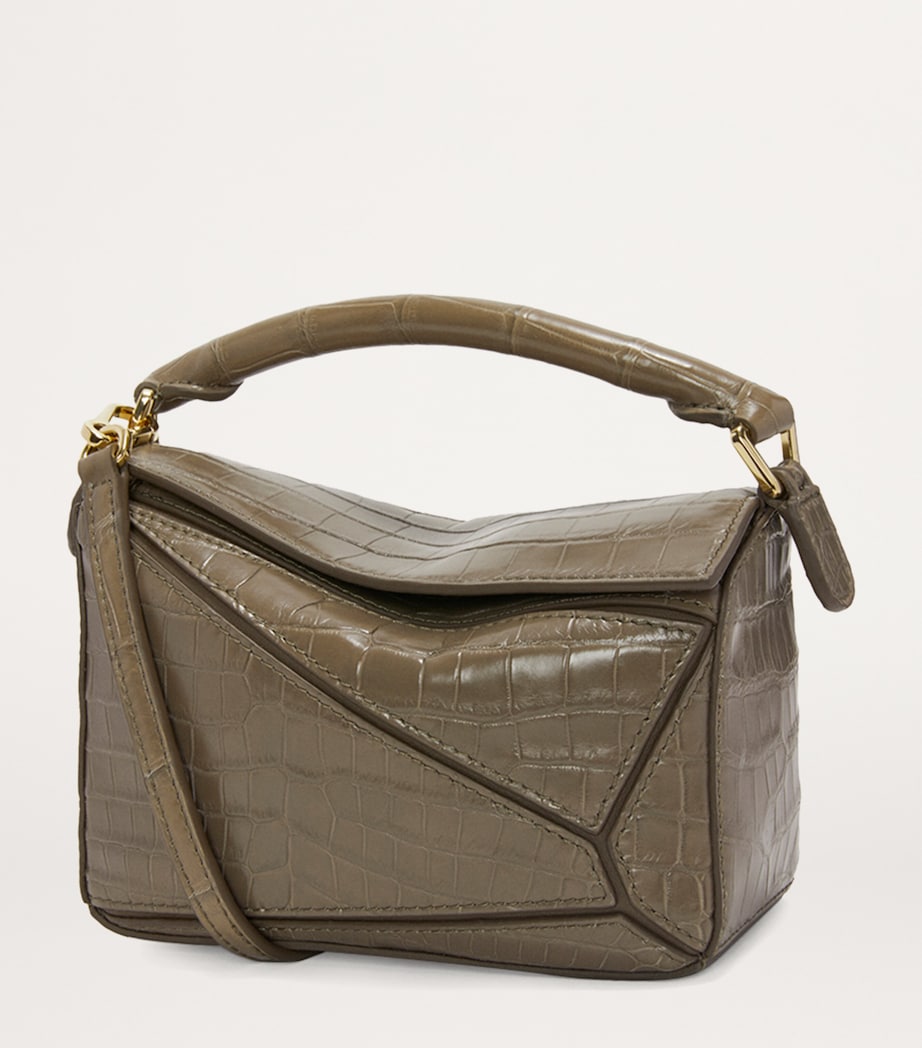 Mini Crocodile Puzzle Top-Handle Bag DARK KHAKI GREEN Image 2