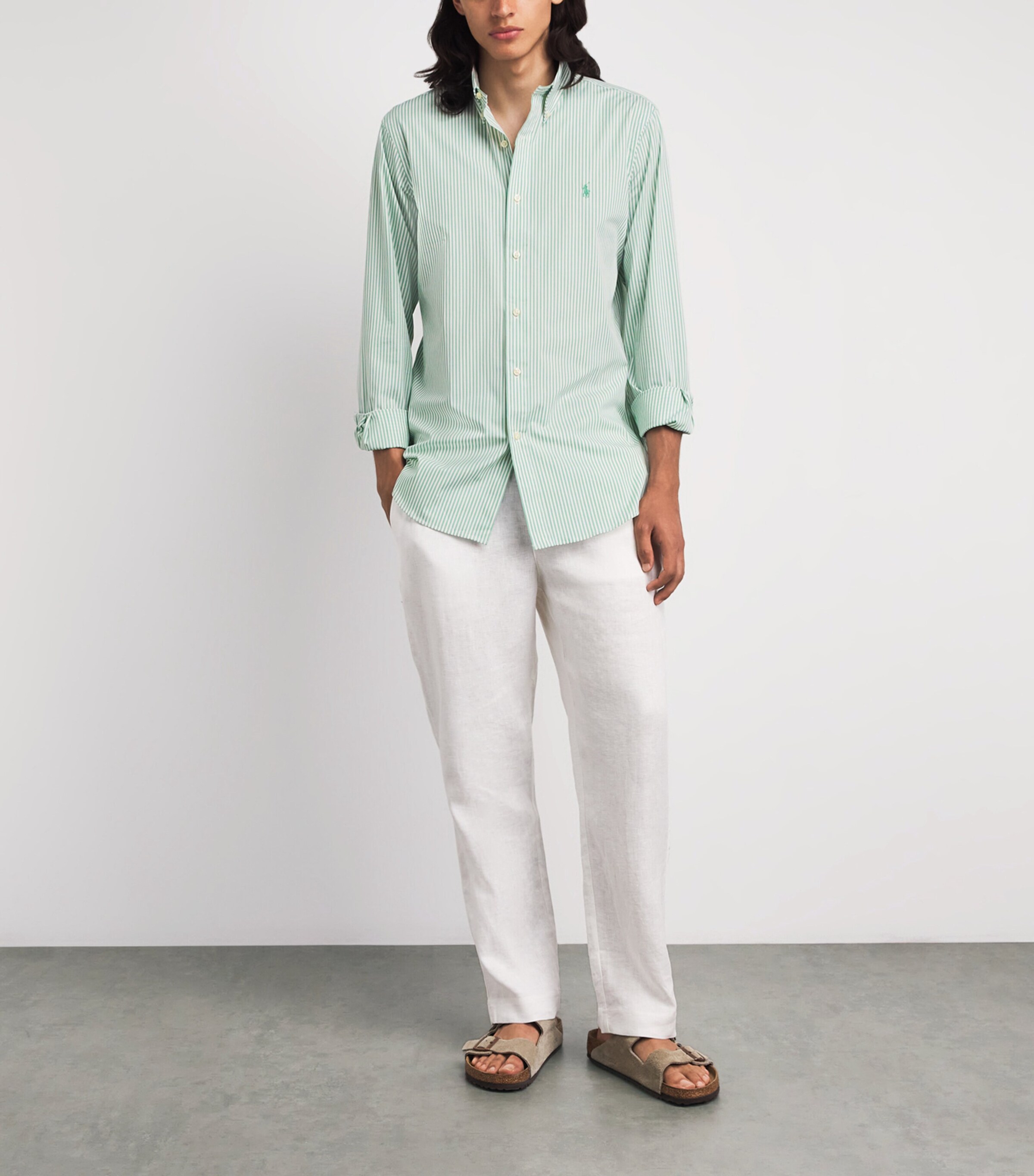 Polo Ralph Lauren Mens Stretch-Cotton Poplin Stripe Shirt Faded Mnt Wht Image 2