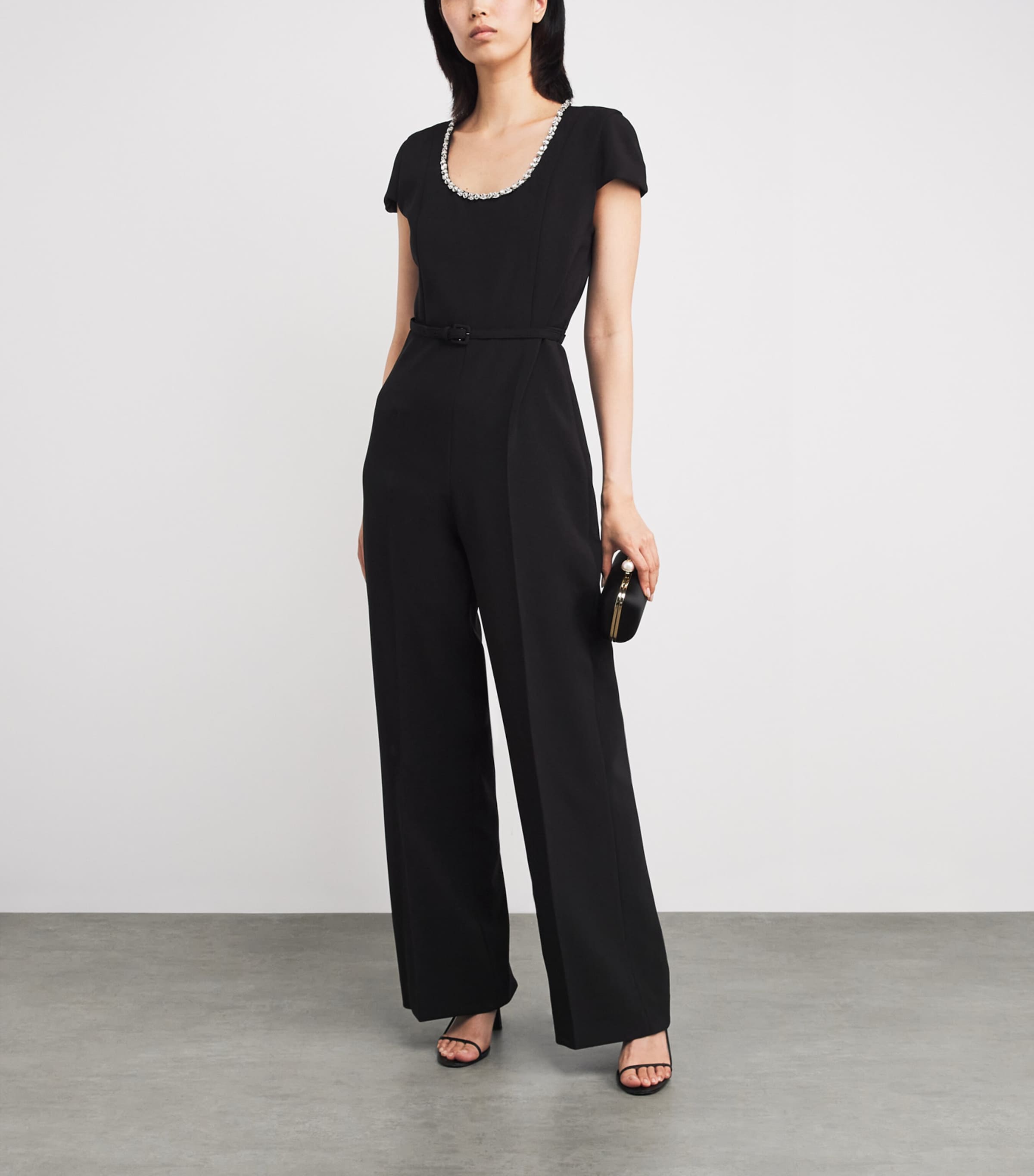 Embellished-Neck Jumpsuit BLACK Image 2