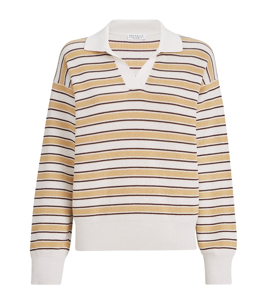 Brunello Cucinelli Womens Cotton-Blend Stripe Polo Sweater Image 1
