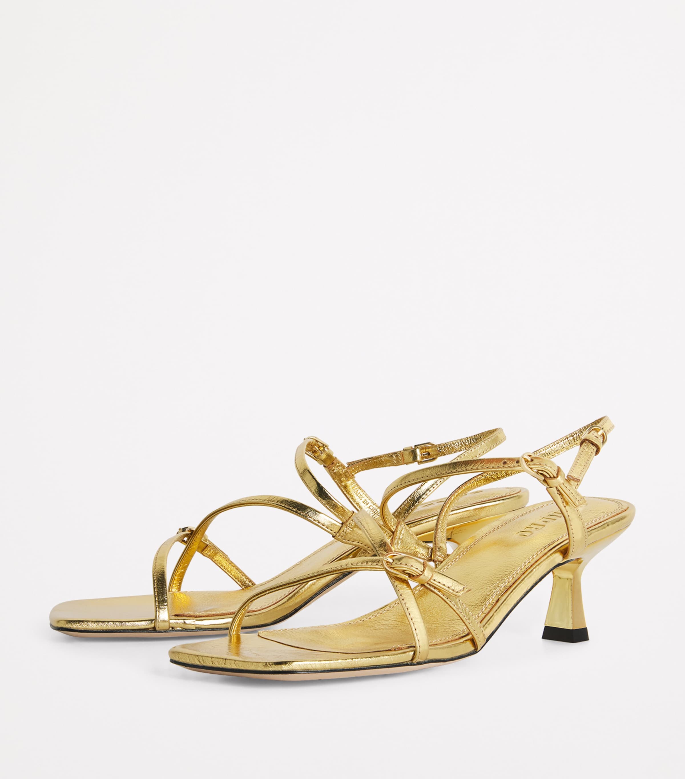 Metallic Leather Heeled Sandals 65 GOLD Image 3